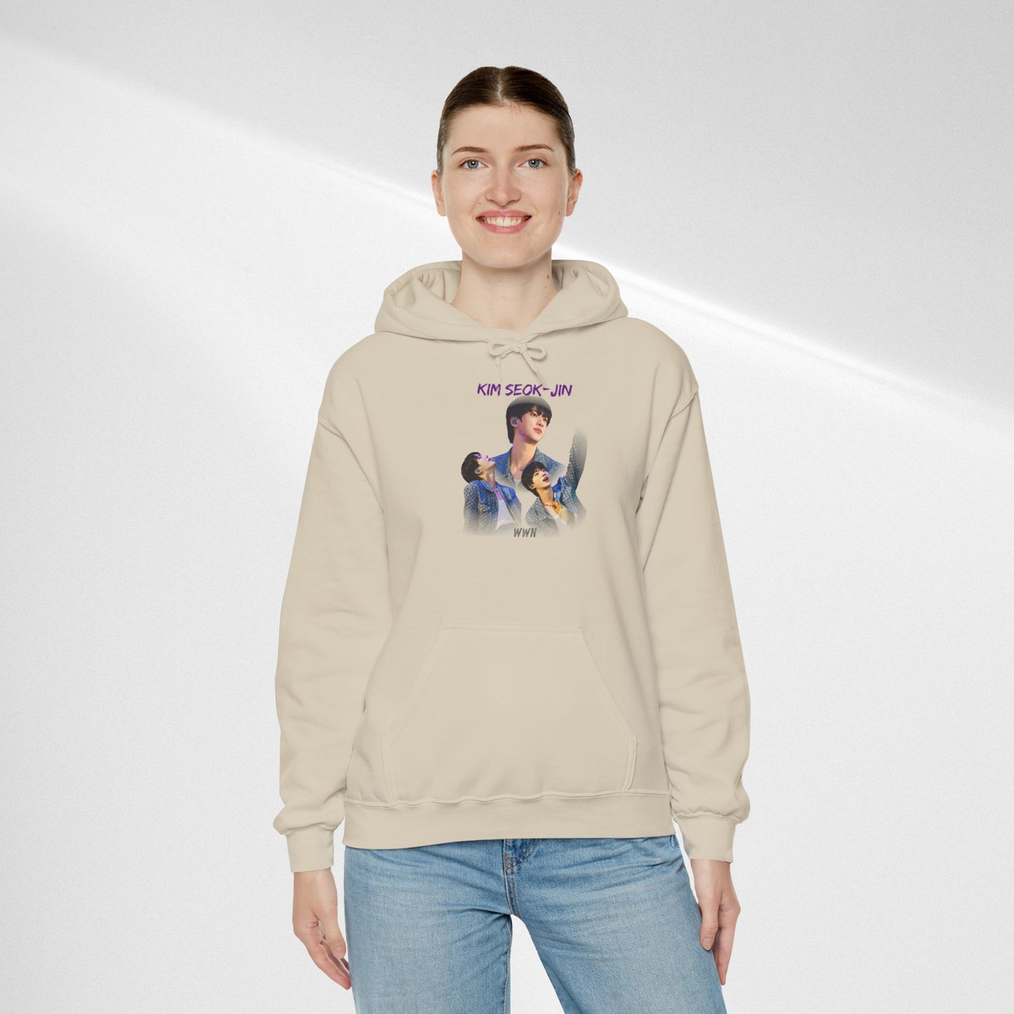 JIN Graphic Hoodie — Artistic Three-Image Portrait Design
