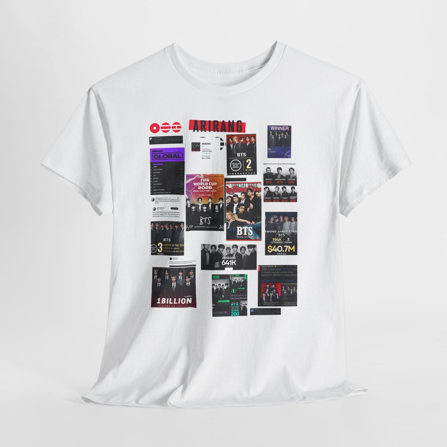 BTS ARIRANG Collage Tee — Iconic Albums & Milestones Graphic T-Shirt