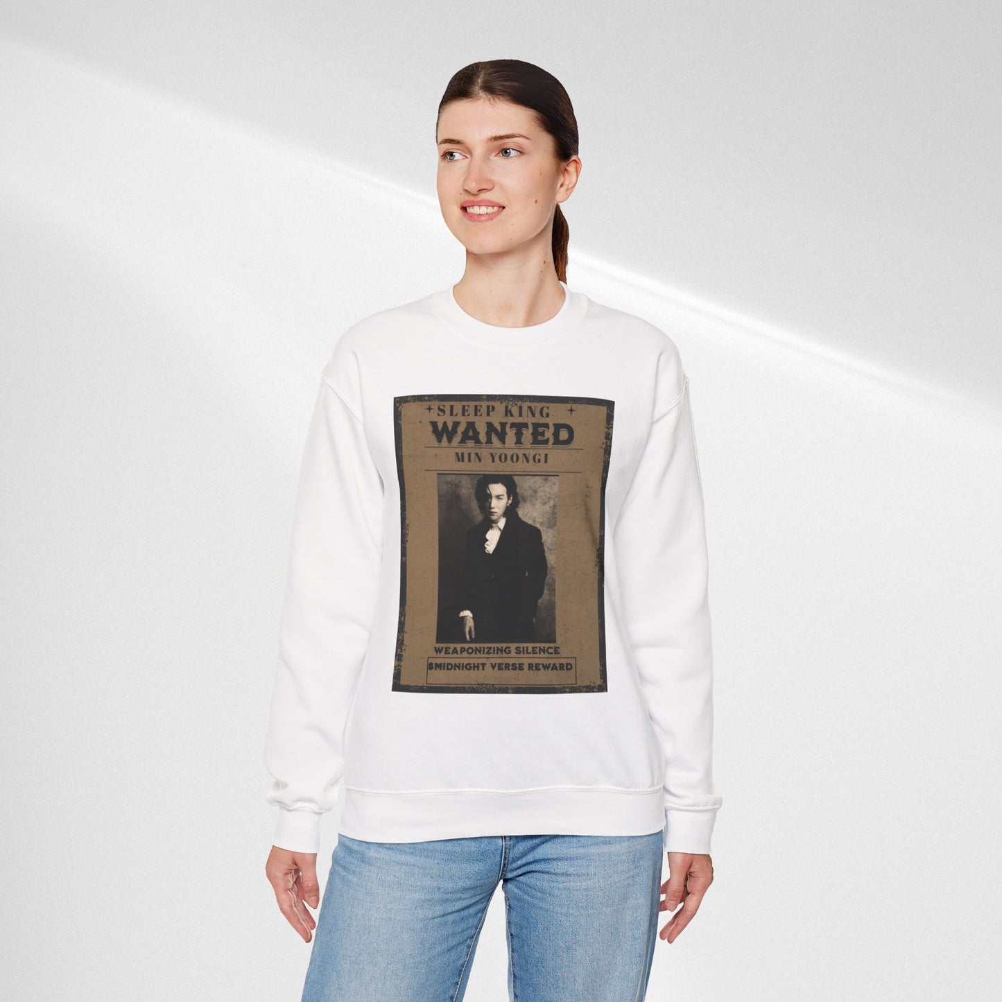 Crewneck Sweatshirt "Wanted: Min Yoongi" Vintage Poster BTS Suga Fan Apparel