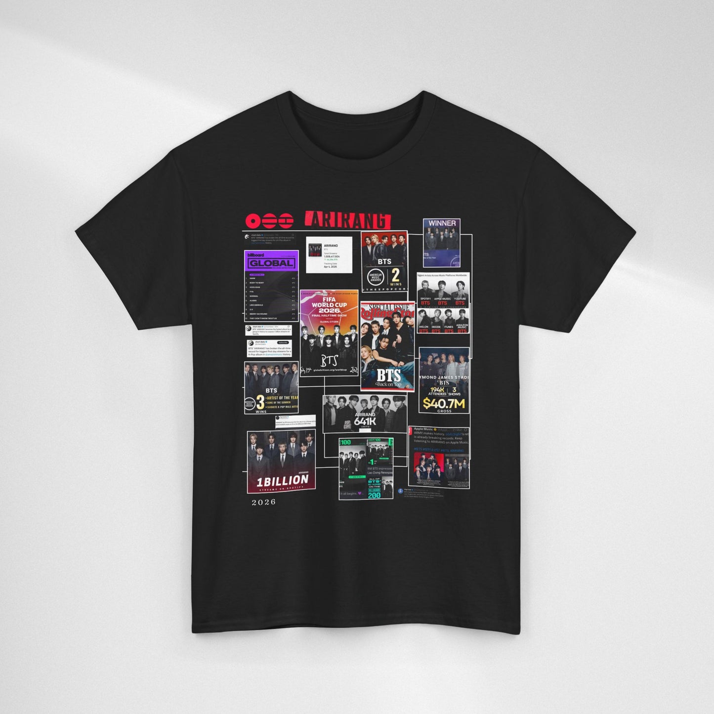 BTS ARIRANG Collage Tee — Iconic Albums & Milestones Graphic T-Shirt