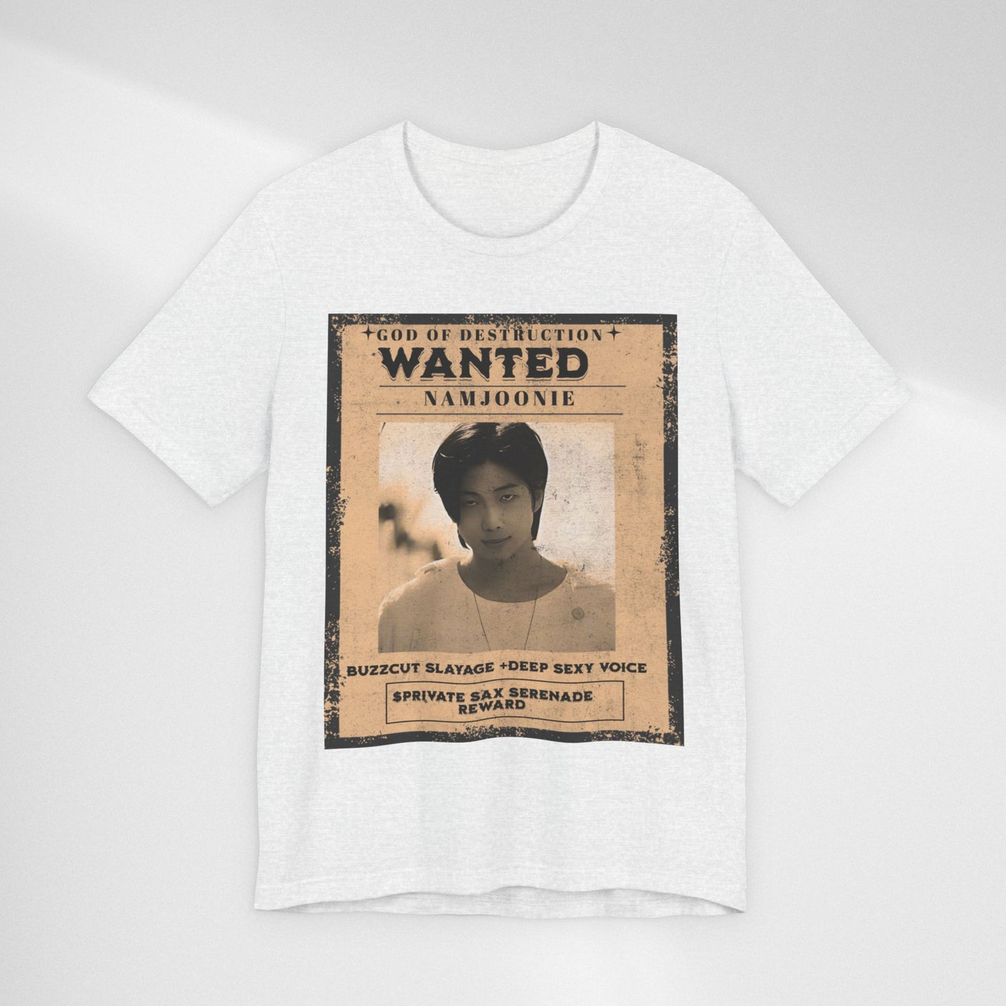 T-Shirt — Vintage 'Wanted: Namjoonie' Photo Tee (K-Pop Fan Poster Style)