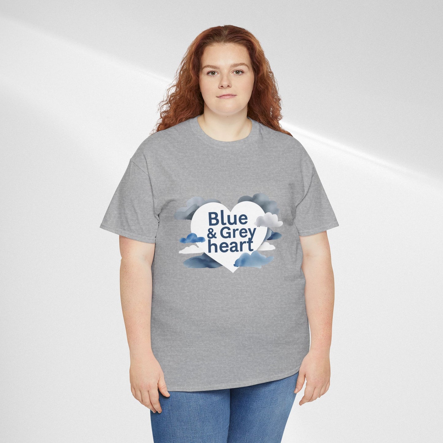 Blue & Grey Heart T-Shirt — Watercolor Cloud Heart Design