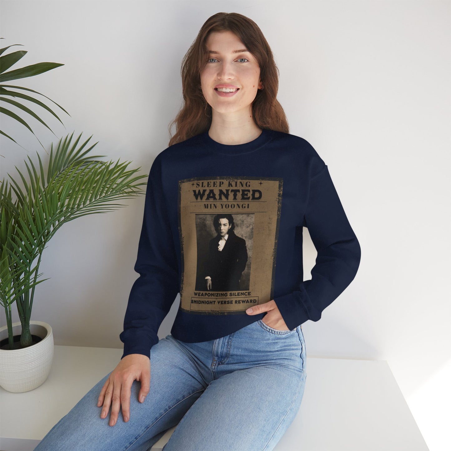 Crewneck Sweatshirt "Wanted: Min Yoongi" Vintage Poster BTS Suga Fan Apparel