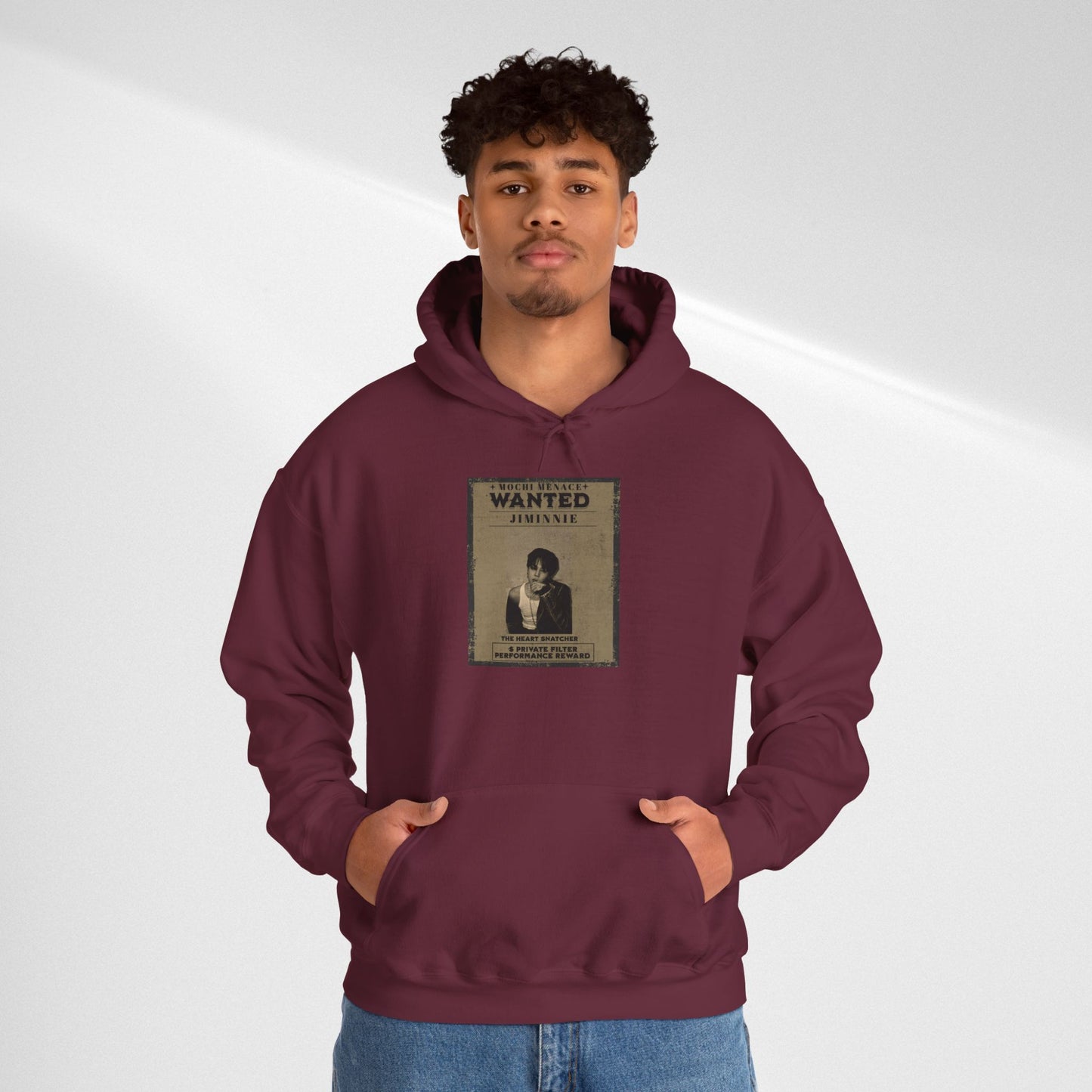 JIMIN Wanted Poster Hoodie — Vintage Photo "Wanted" Graphic Sweatshirt