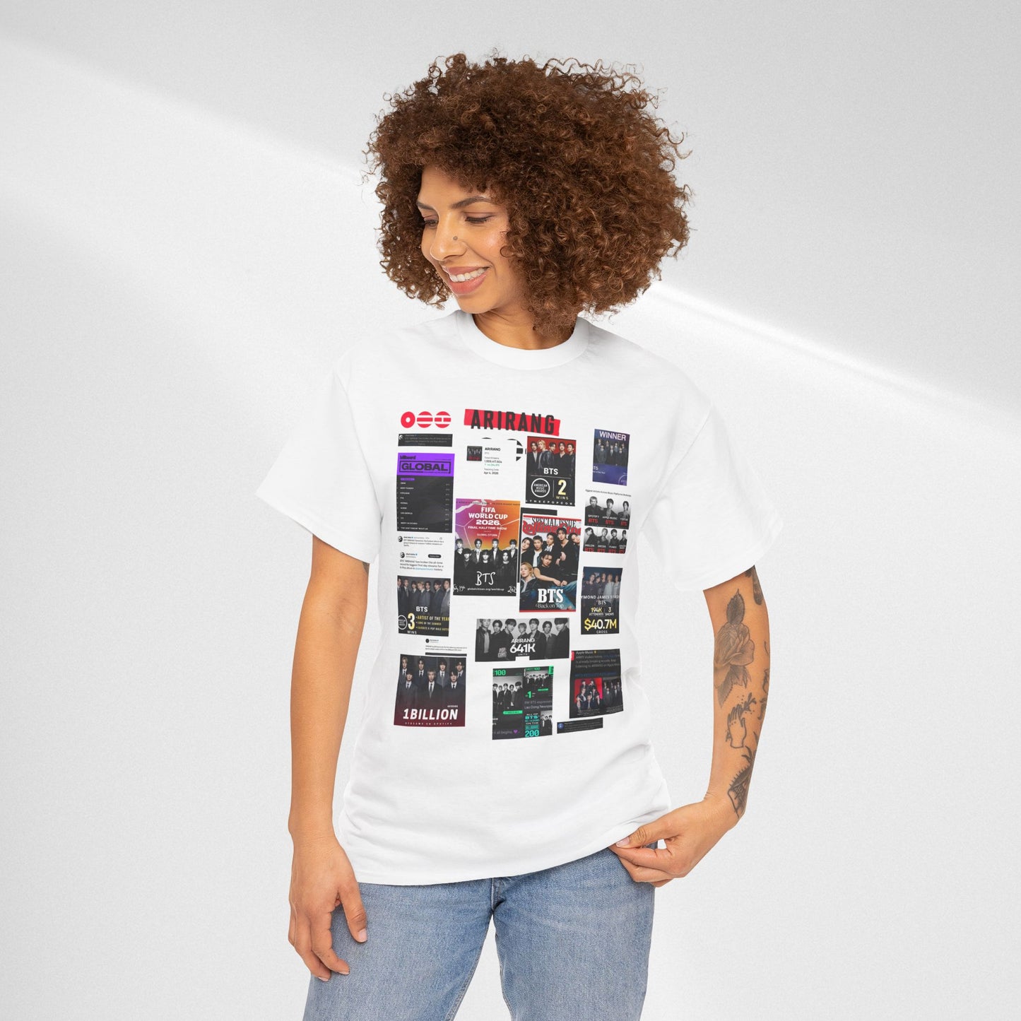 BTS ARIRANG Collage Tee — Iconic Albums & Milestones Graphic T-Shirt