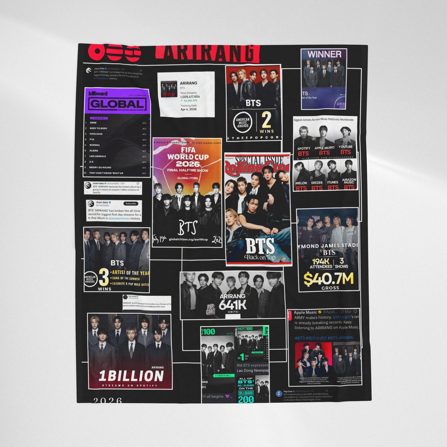 BTS ARIRANG Collage Velveteen Plush Blanket — K-Pop Fan Merchandise
