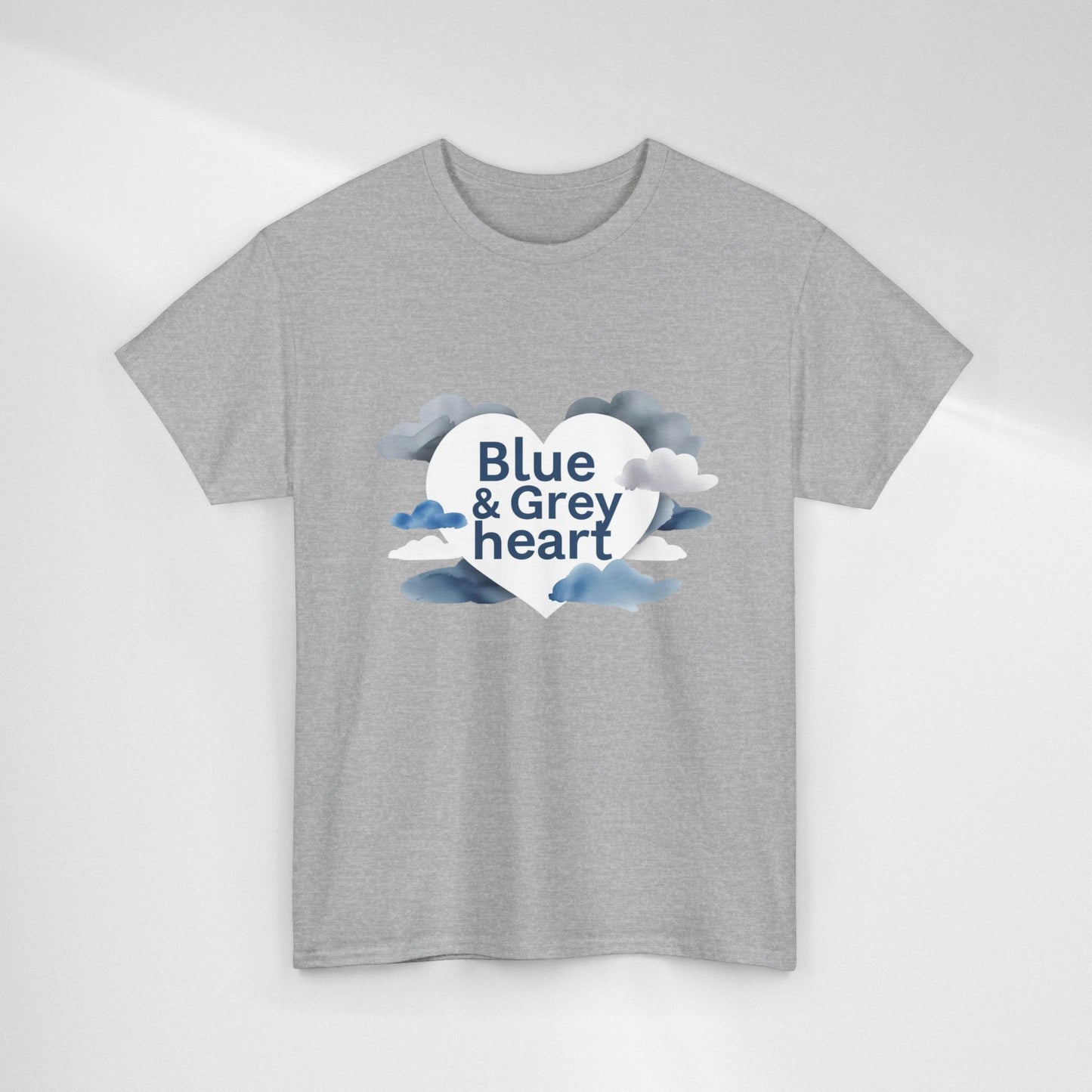 Blue & Grey Heart T-Shirt — Watercolor Cloud Heart Design