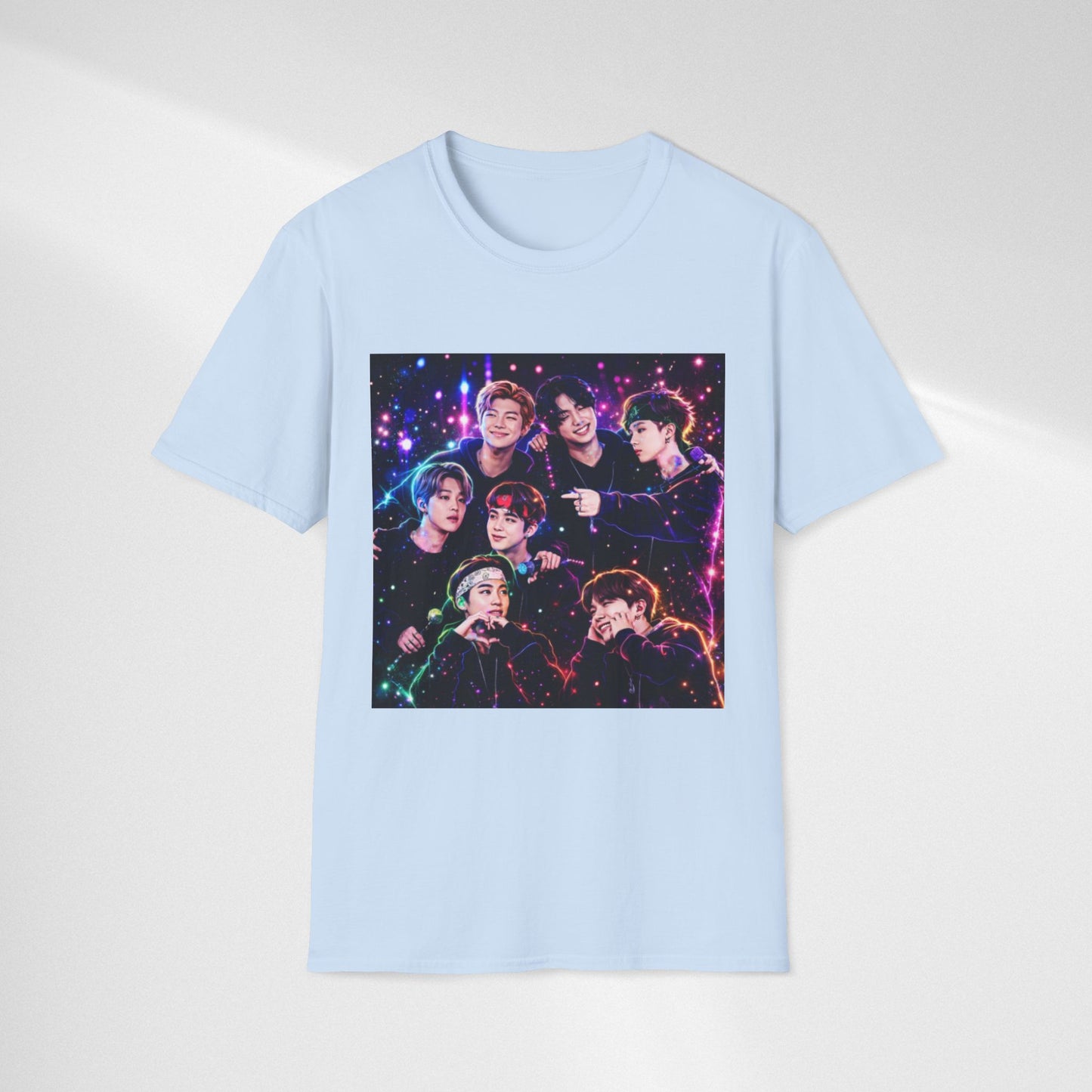 BTS K-Pop Group Photo Tee — Colorful Neon Concert Band Shirt