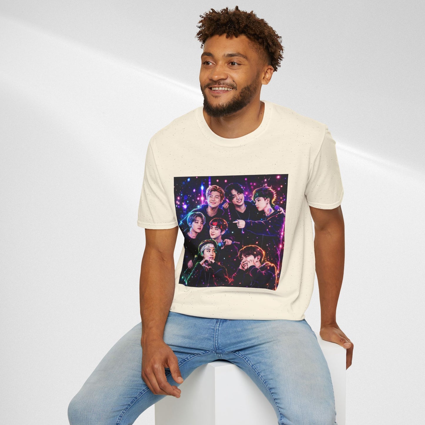 BTS K-Pop Group Photo Tee — Colorful Neon Concert Band Shirt