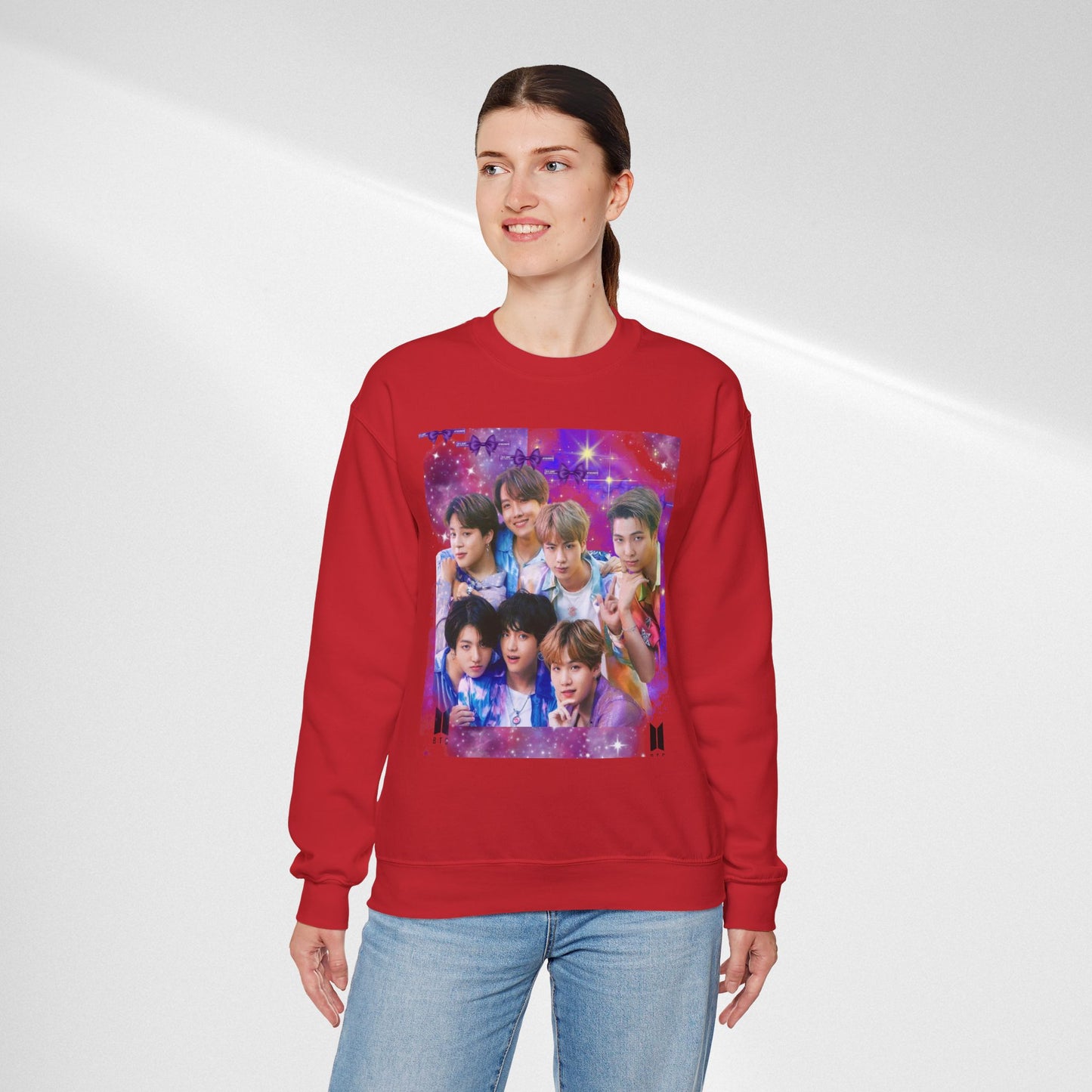 BTS Group Photo Crewneck Sweatshirt — Purple Fan Art Print