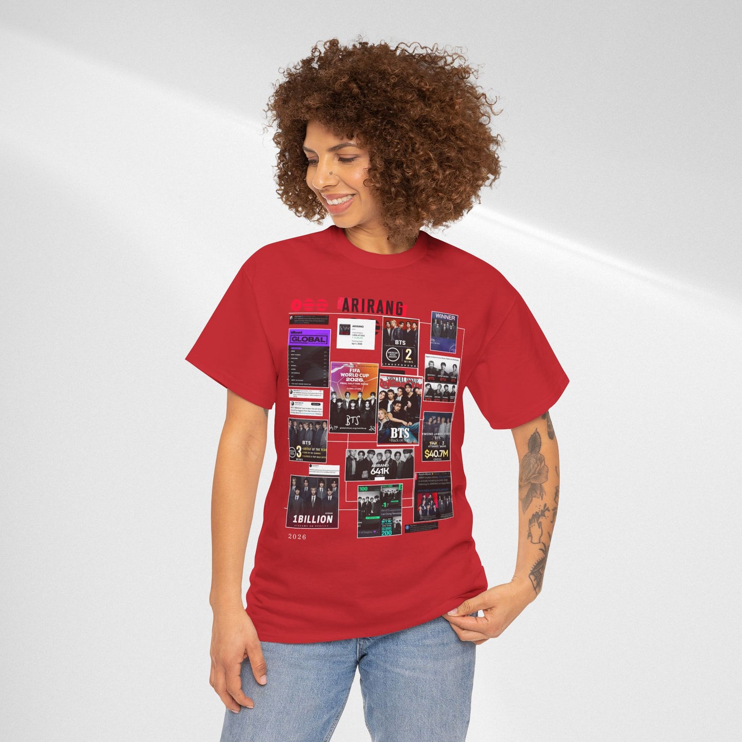 BTS ARIRANG Collage Tee — Iconic Albums & Milestones Graphic T-Shirt