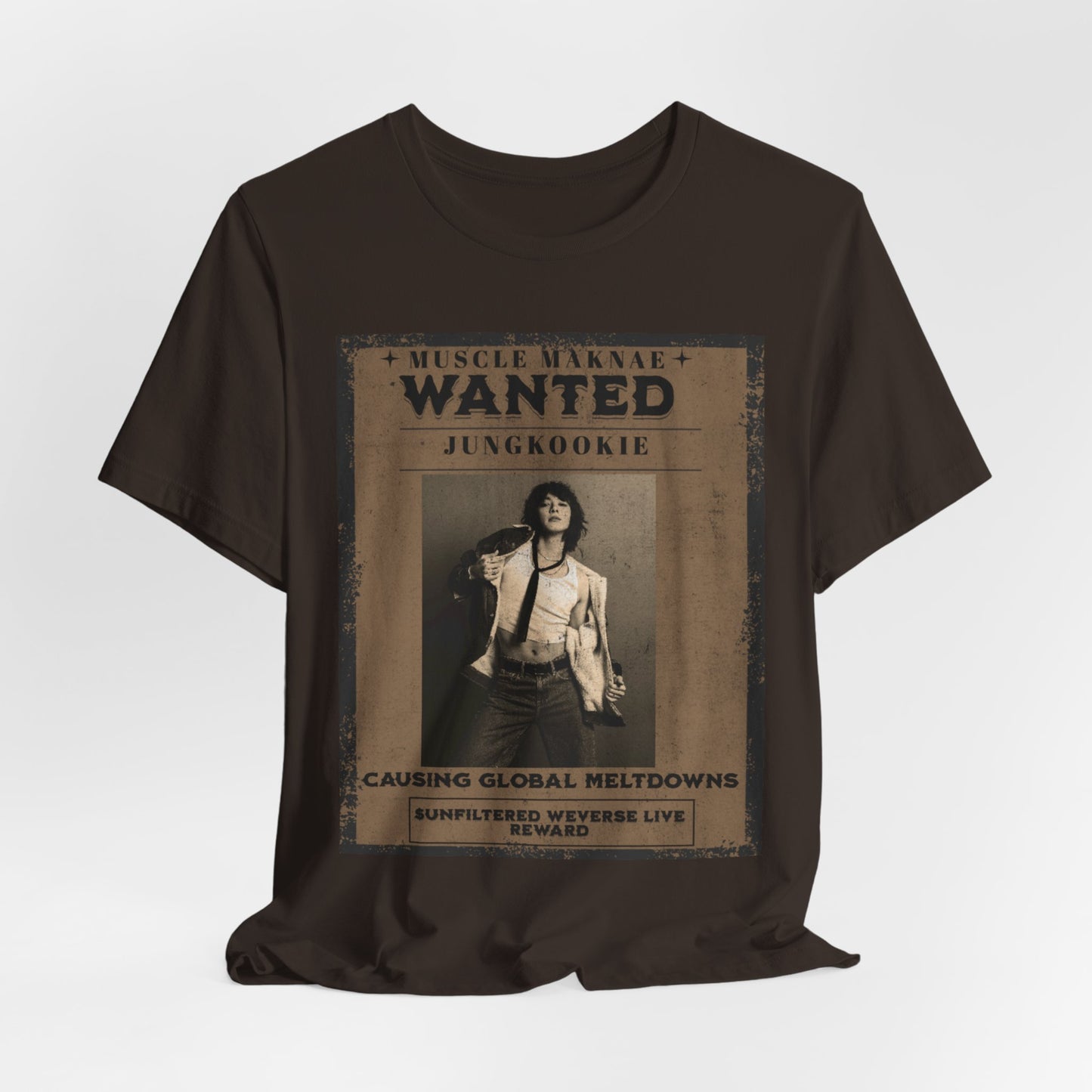 Wanted Poster Tee — 'Jungkook: Causing Global Meltdowns' Vintage K-Pop T-Shirt