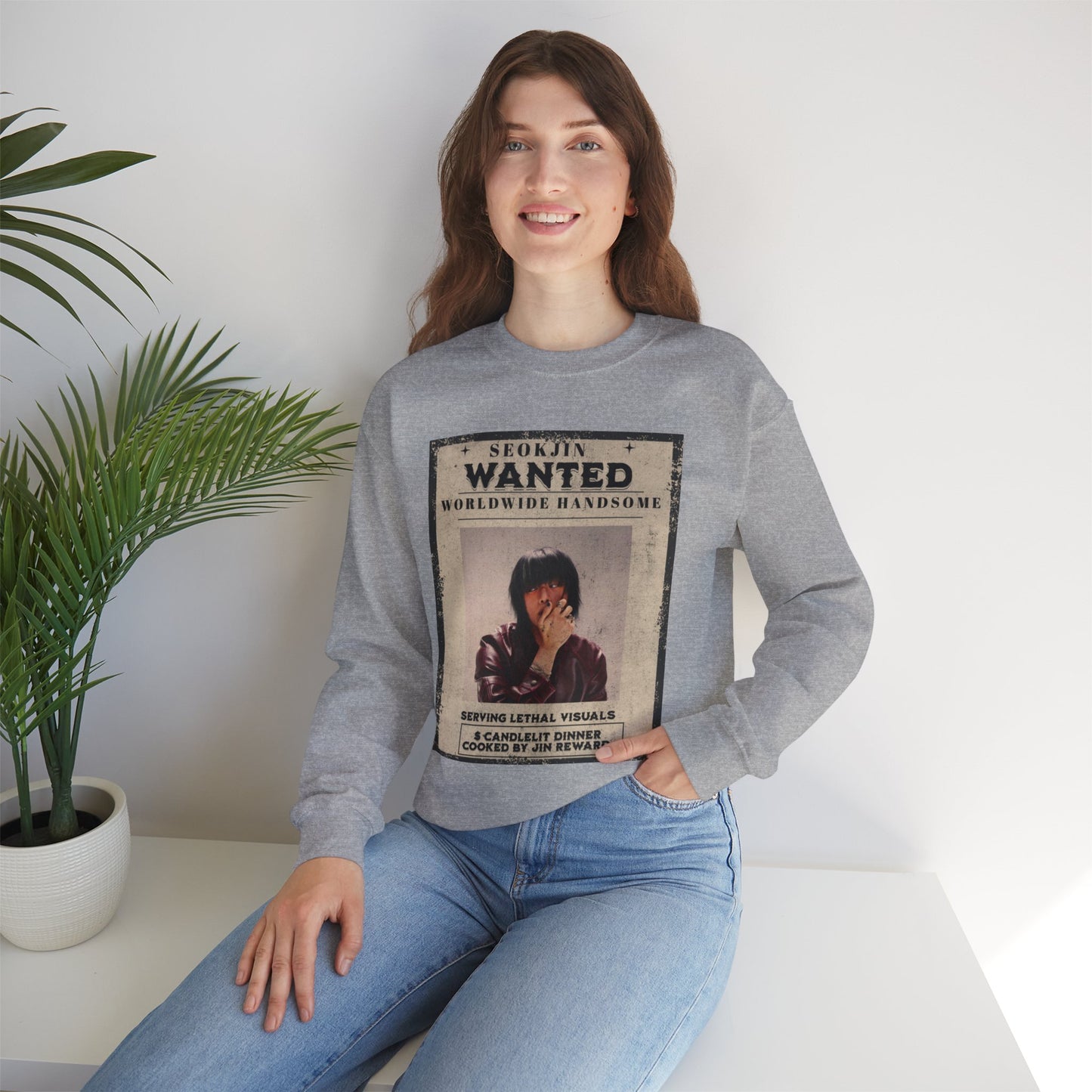 Wanted Poster Crewneck Sweatshirt — "Seokjin Wanted: Worldwide Handsome" Vintage K-pop Pullover