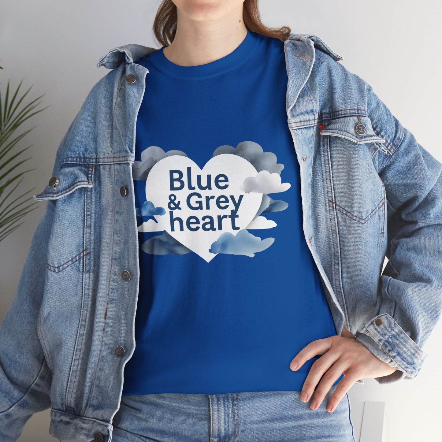 Blue & Grey Heart T-Shirt — Watercolor Cloud Heart Design