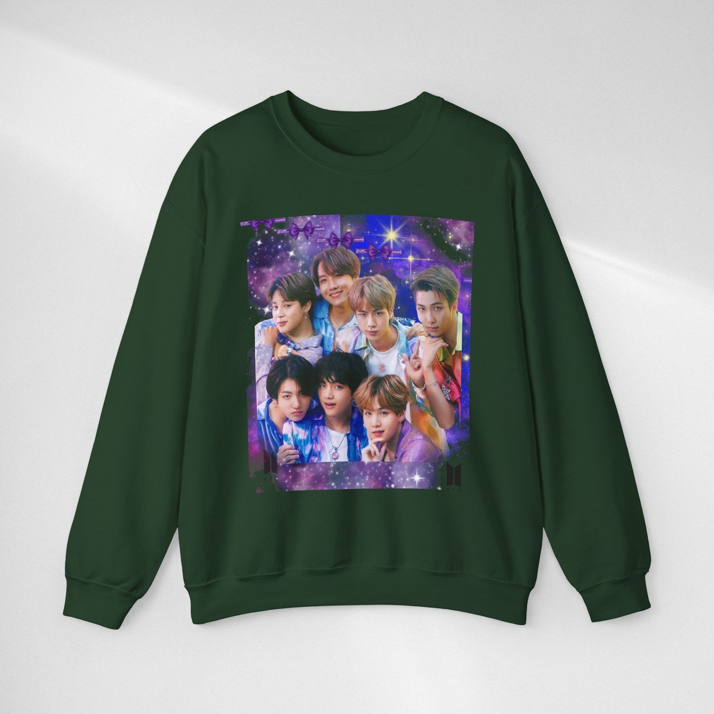 BTS Group Photo Crewneck Sweatshirt — Purple Fan Art Print