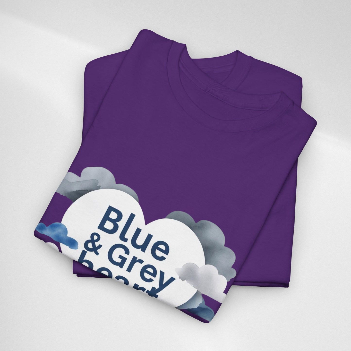 Blue & Grey Heart T-Shirt — Watercolor Cloud Heart Design