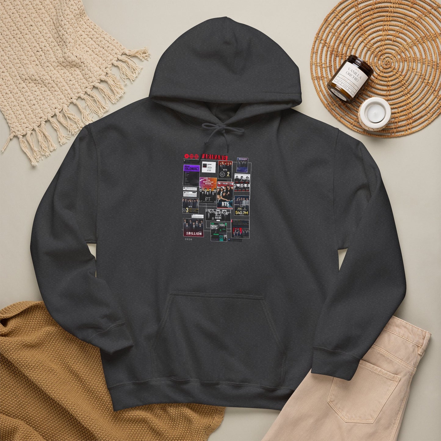BTS ARIRANG Band Poster Collage Hoodie — Vintage Gig Tour Graphic Sweatshirt