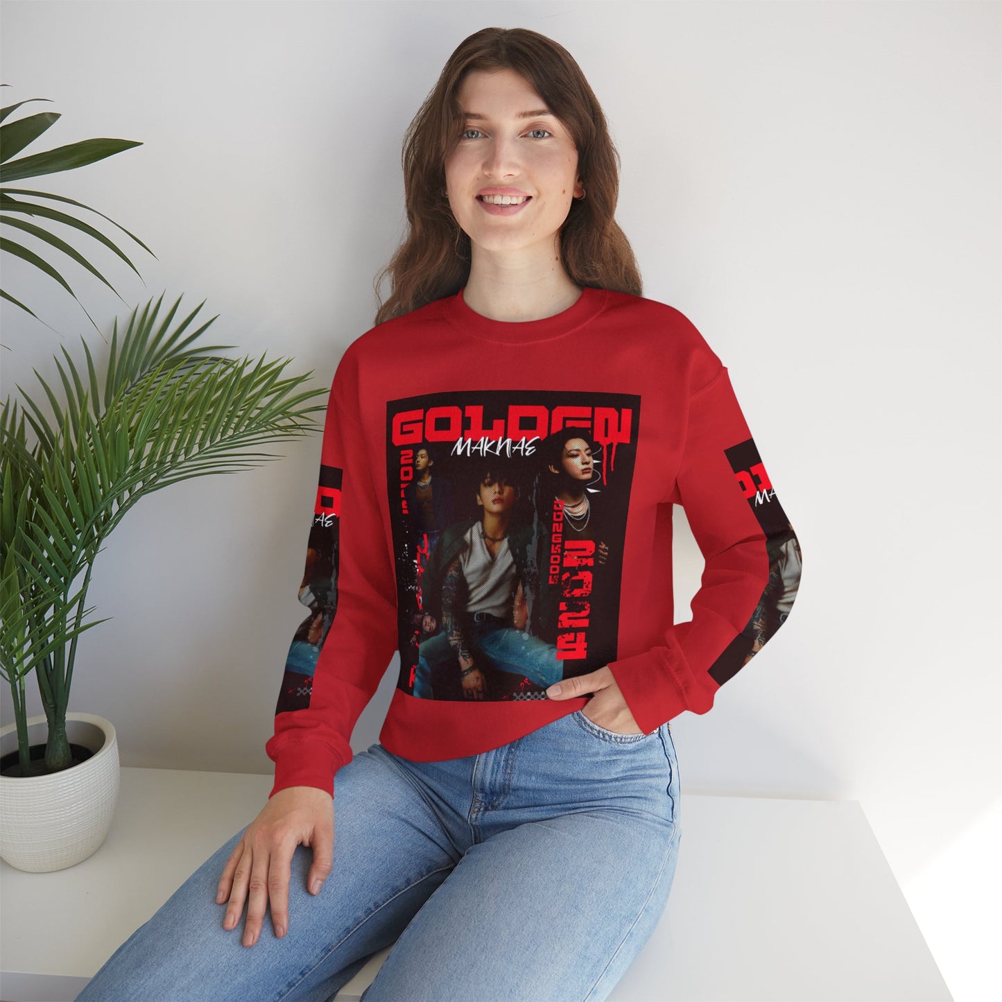 JK Golden Making Crewneck Sweatshirt — Retro K-Pop Photo Graphic