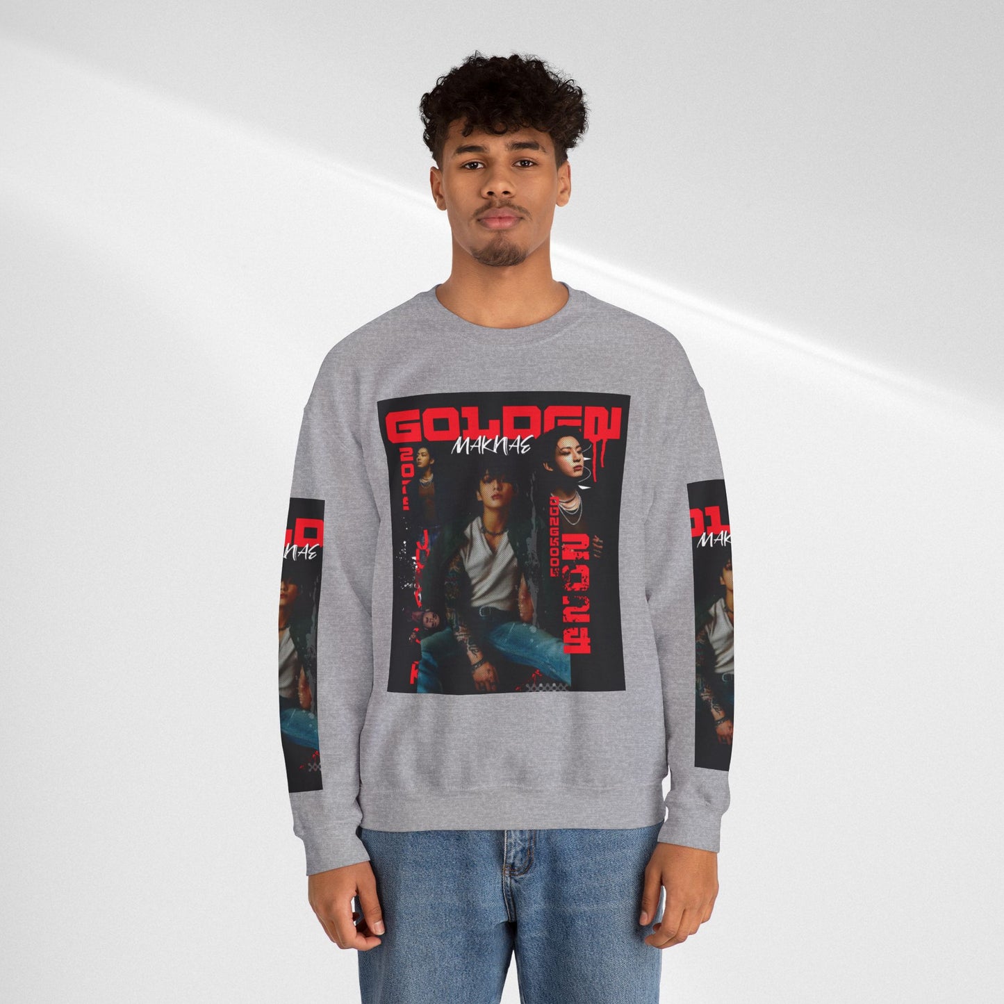JK Golden Making Crewneck Sweatshirt — Retro K-Pop Photo Graphic