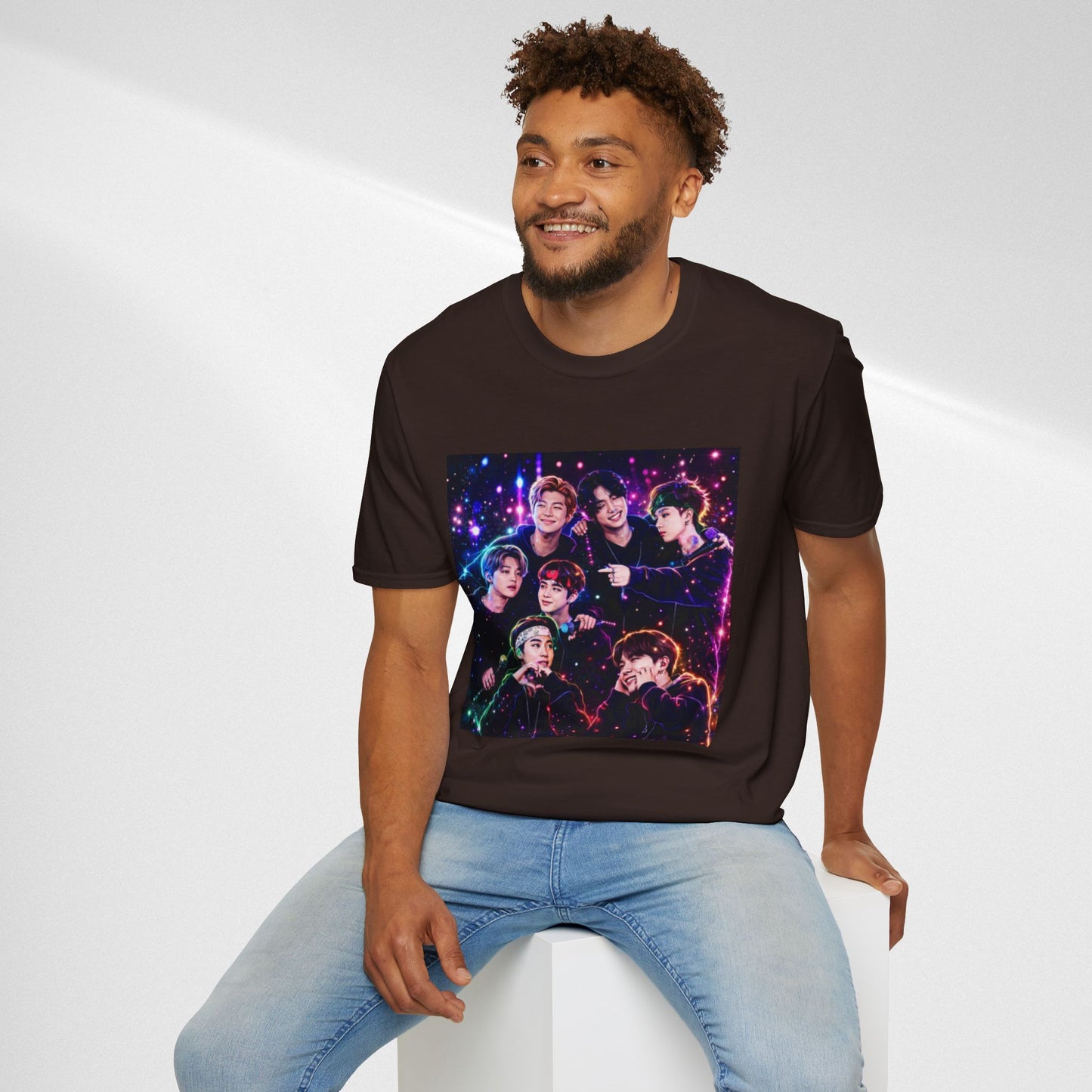 BTS K-Pop Group Photo Tee — Colorful Neon Concert Band Shirt
