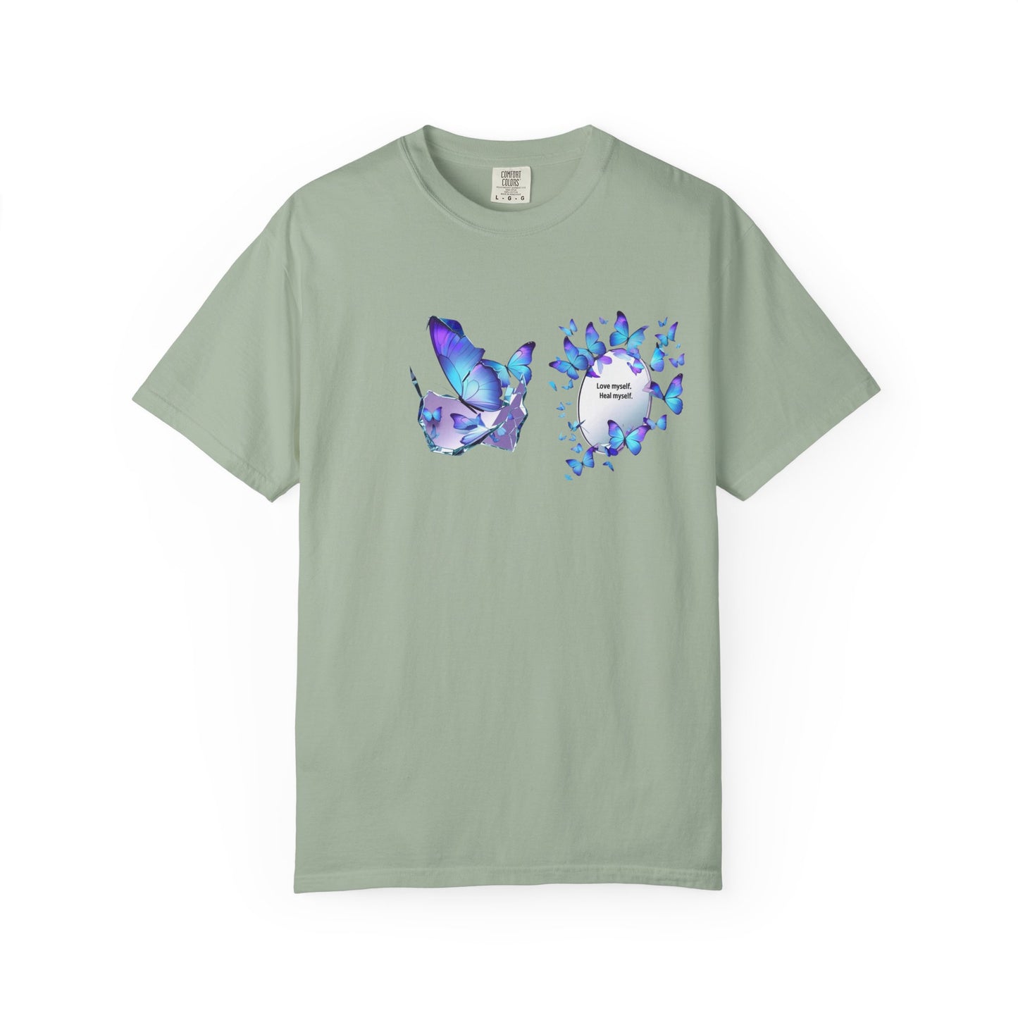 Butterfly Heart T-Shirt — Blue Watercolor Butterflies & "Everyone Deserves Love" Design