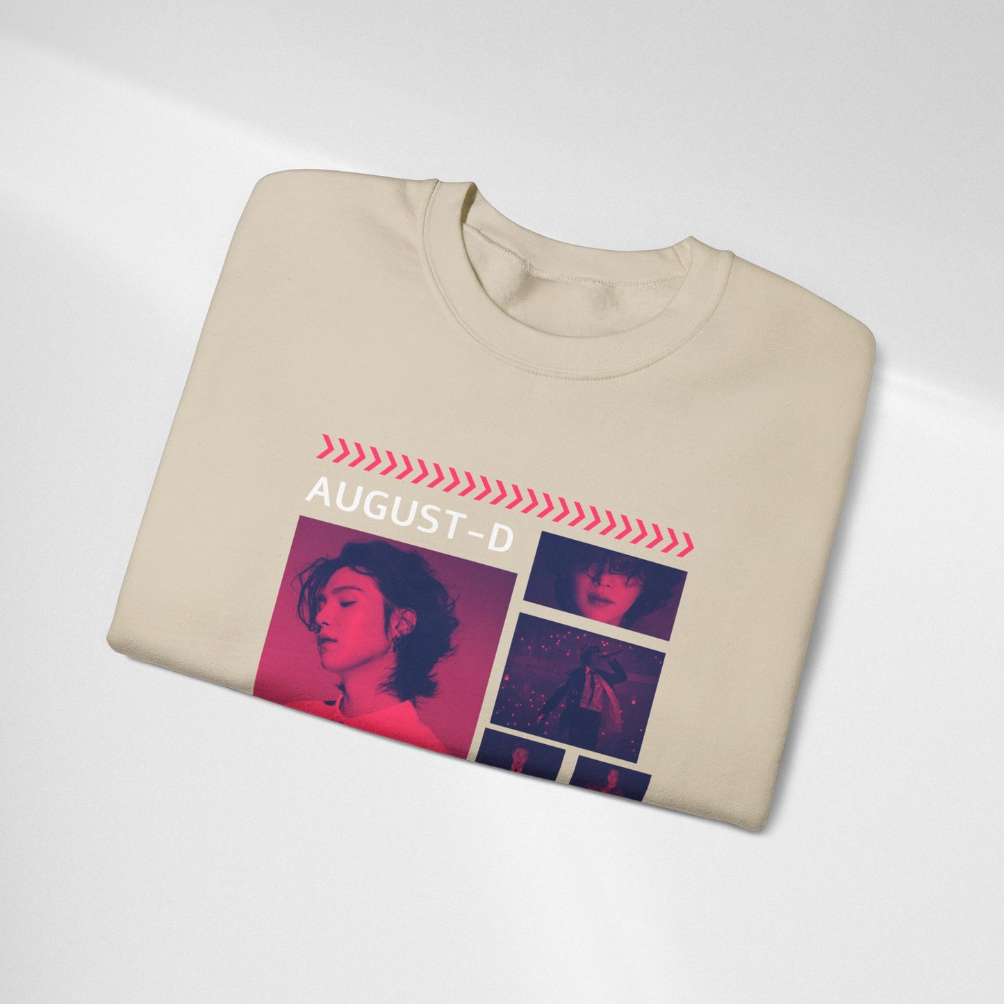Graphic Crewneck Sweatshirt — 'MIN YOON-GI' Neon Photo Collage