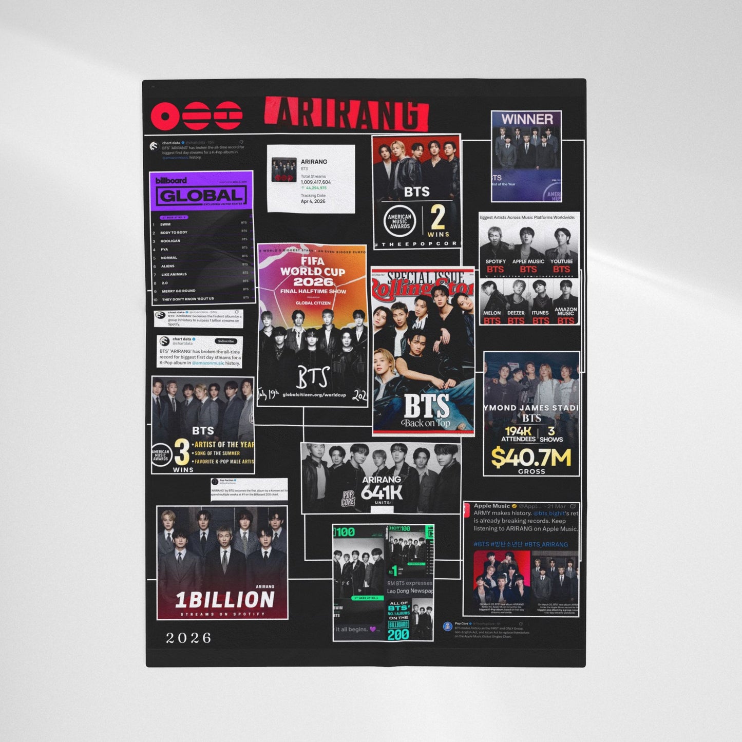 BTS ARIRANG Collage Velveteen Plush Blanket — K-Pop Fan Merchandise