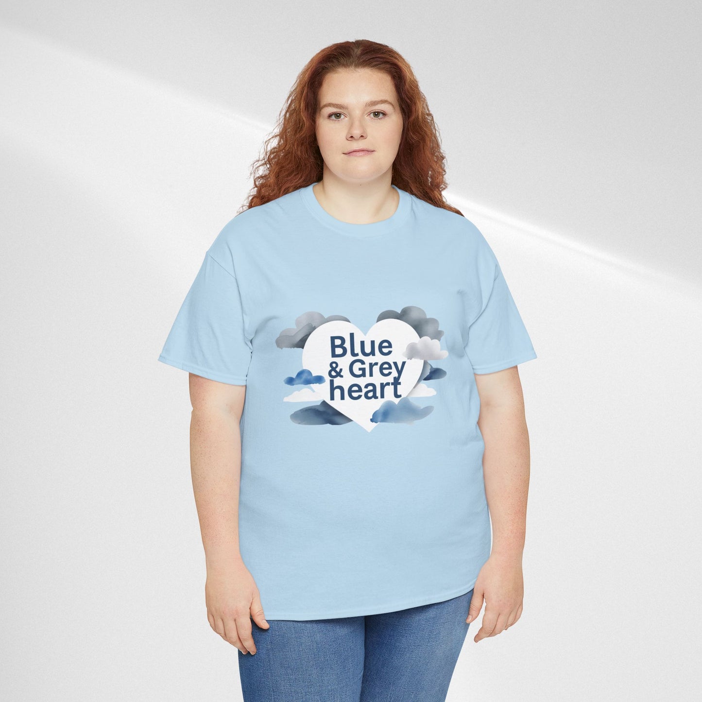 Blue & Grey Heart T-Shirt — Watercolor Cloud Heart Design