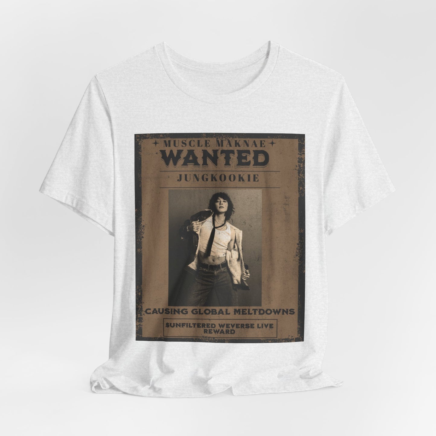 Wanted Poster Tee — 'Jungkook: Causing Global Meltdowns' Vintage K-Pop T-Shirt