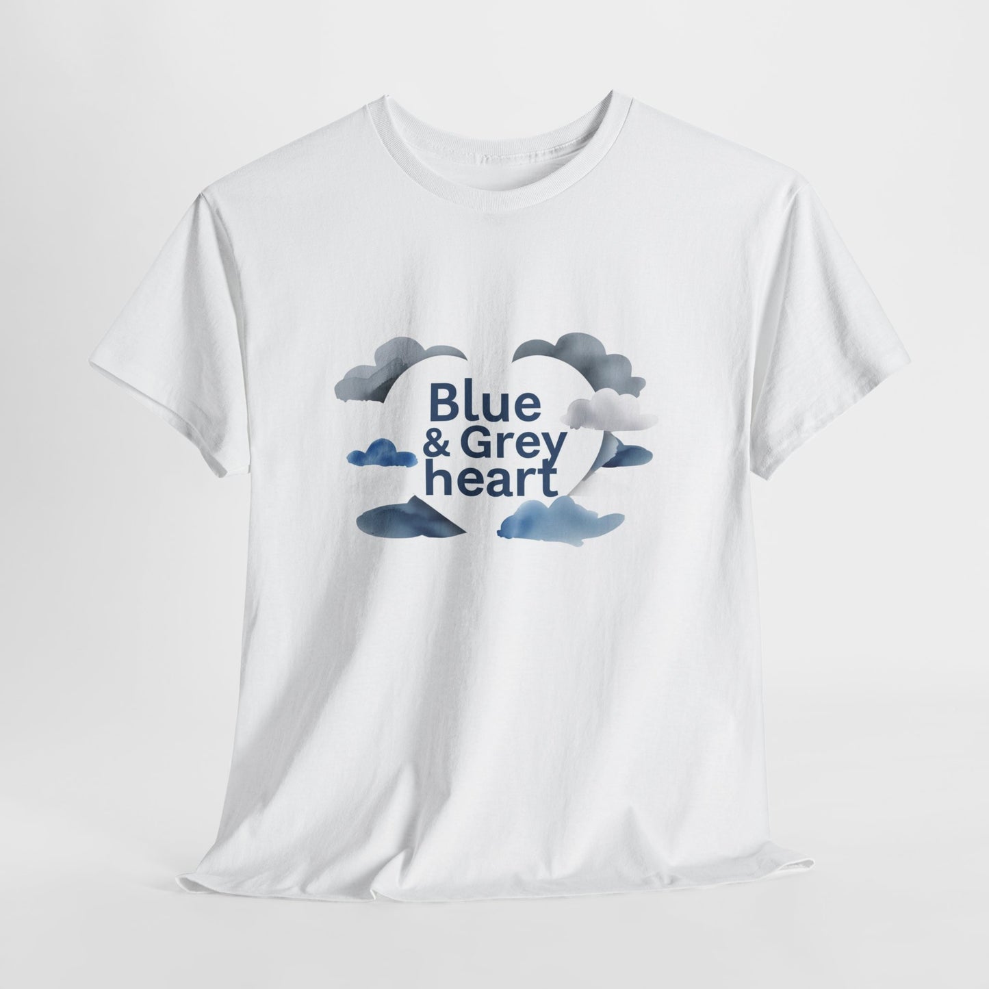 Blue & Grey Heart T-Shirt — Watercolor Cloud Heart Design