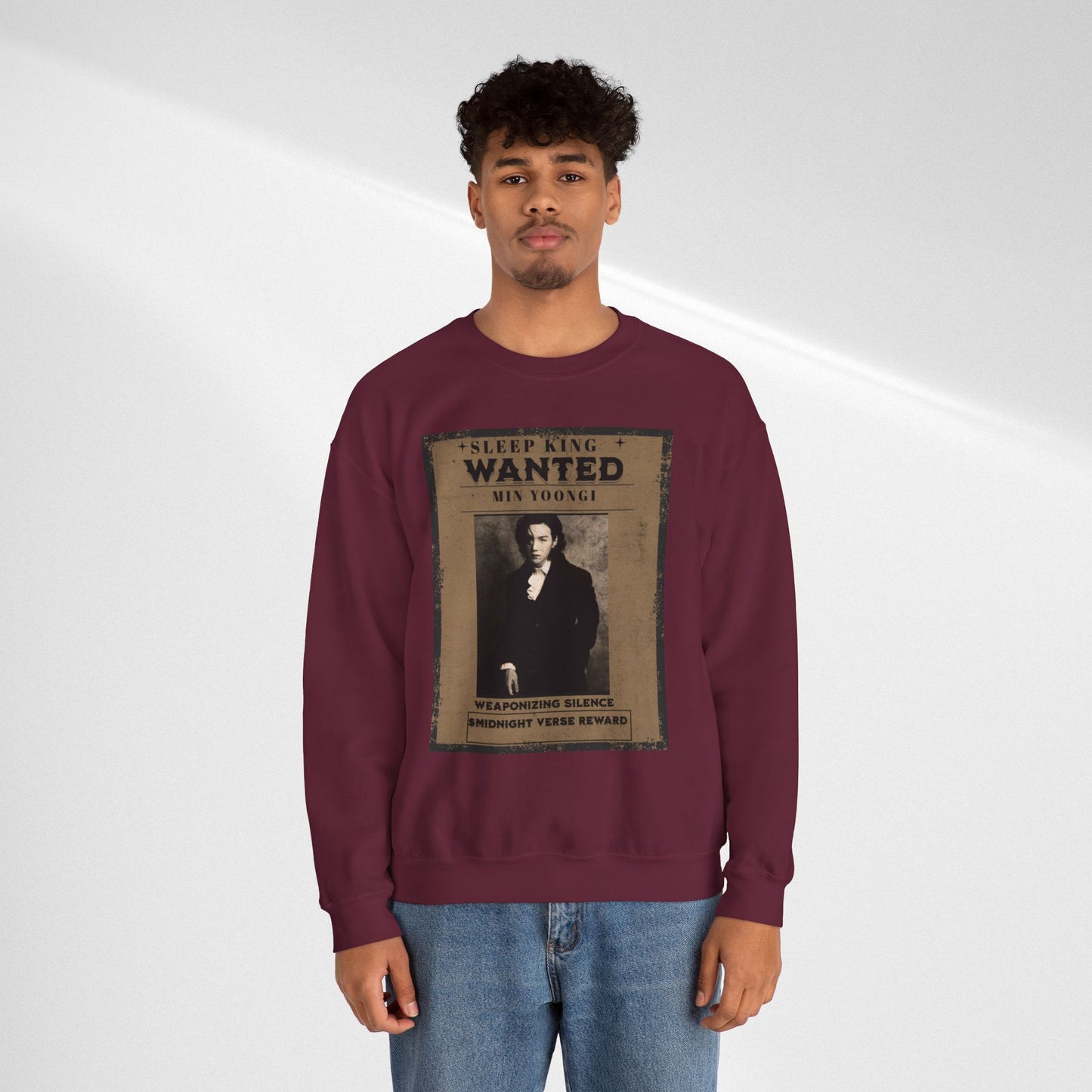 Crewneck Sweatshirt "Wanted: Min Yoongi" Vintage Poster BTS Suga Fan Apparel