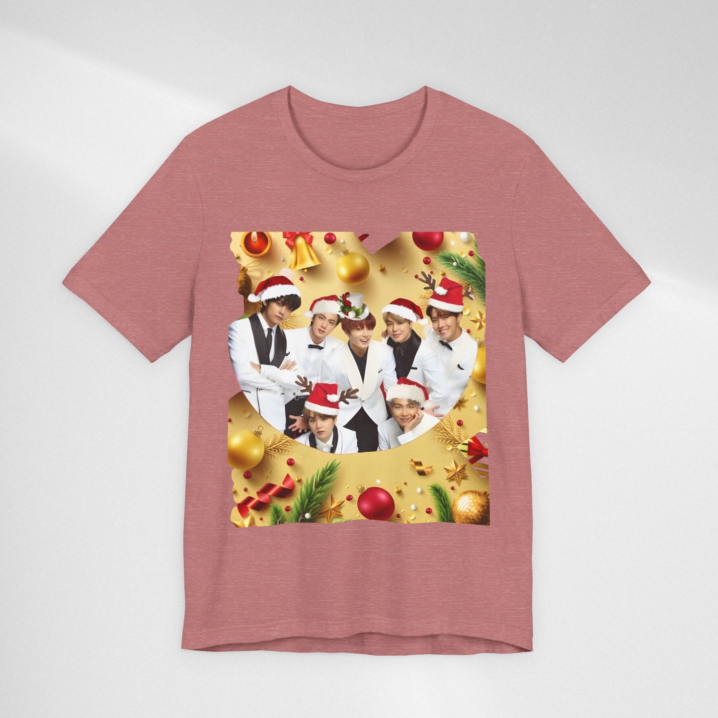 Christmas BTS Photo T‑Shirt — Holiday Santa Hat Group Design