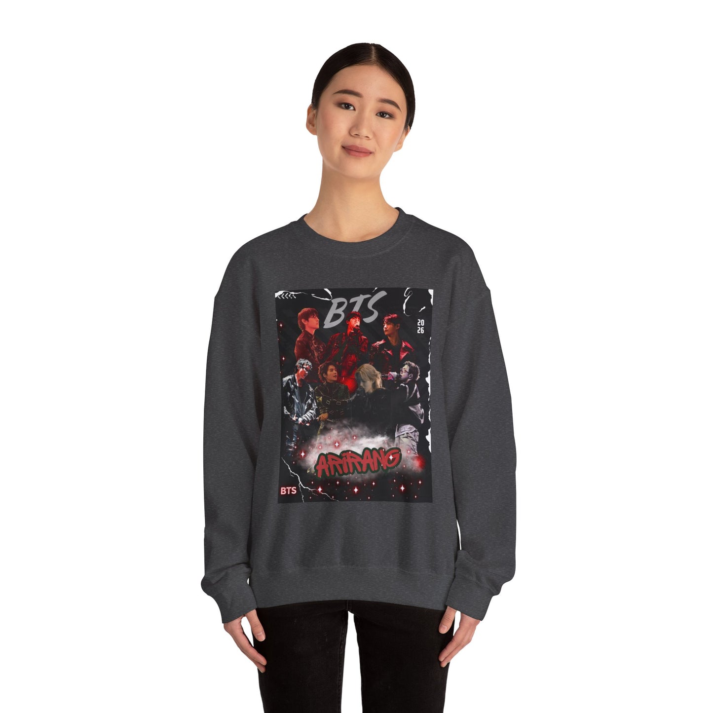 BTS Graphic Crewneck Sweatshirt – Red & Black Band Photo Design