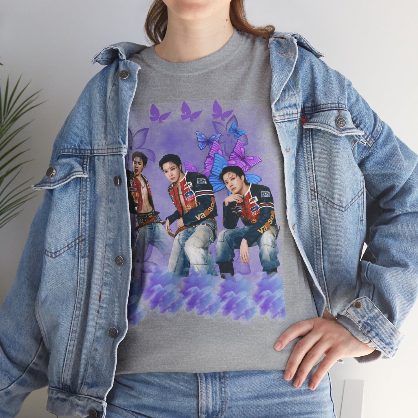 JHOPE Retro Pop Band Portrait Tee — Purple Butterfly Graphic T-Shirt