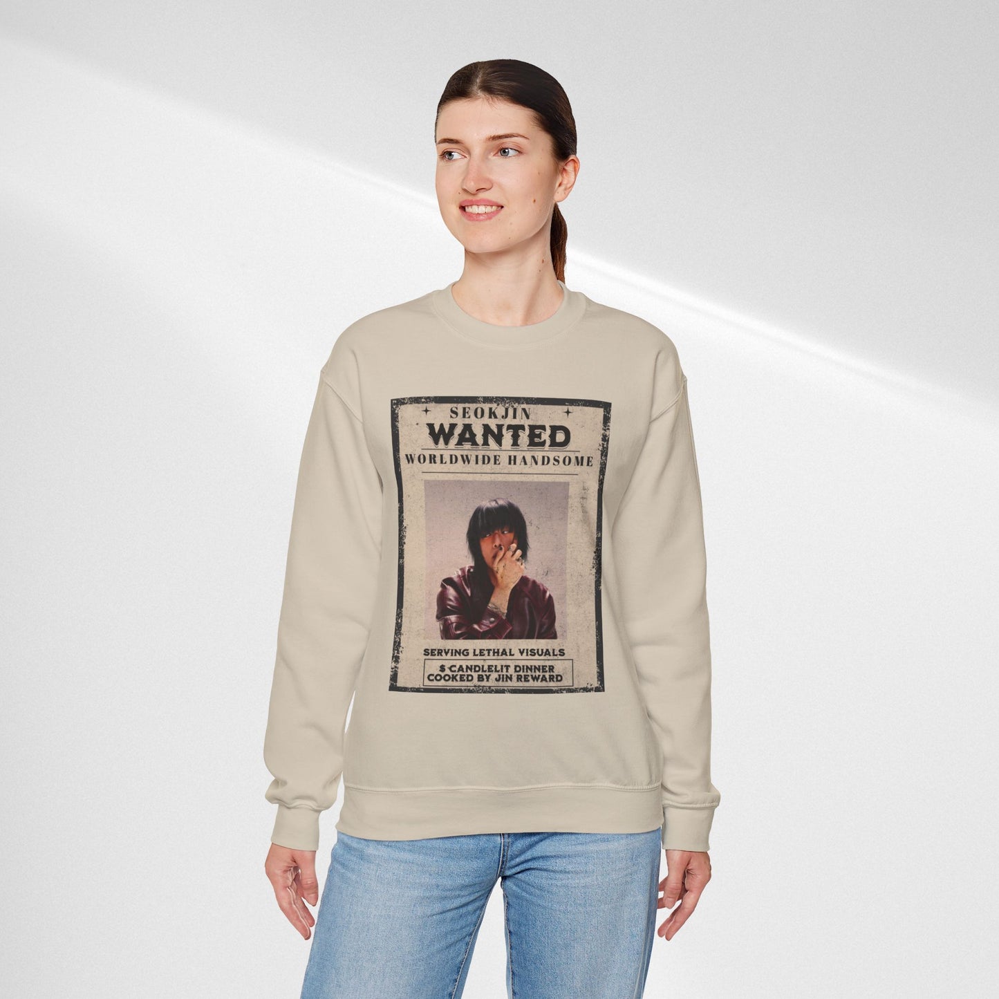Wanted Poster Crewneck Sweatshirt — "Seokjin Wanted: Worldwide Handsome" Vintage K-pop Pullover