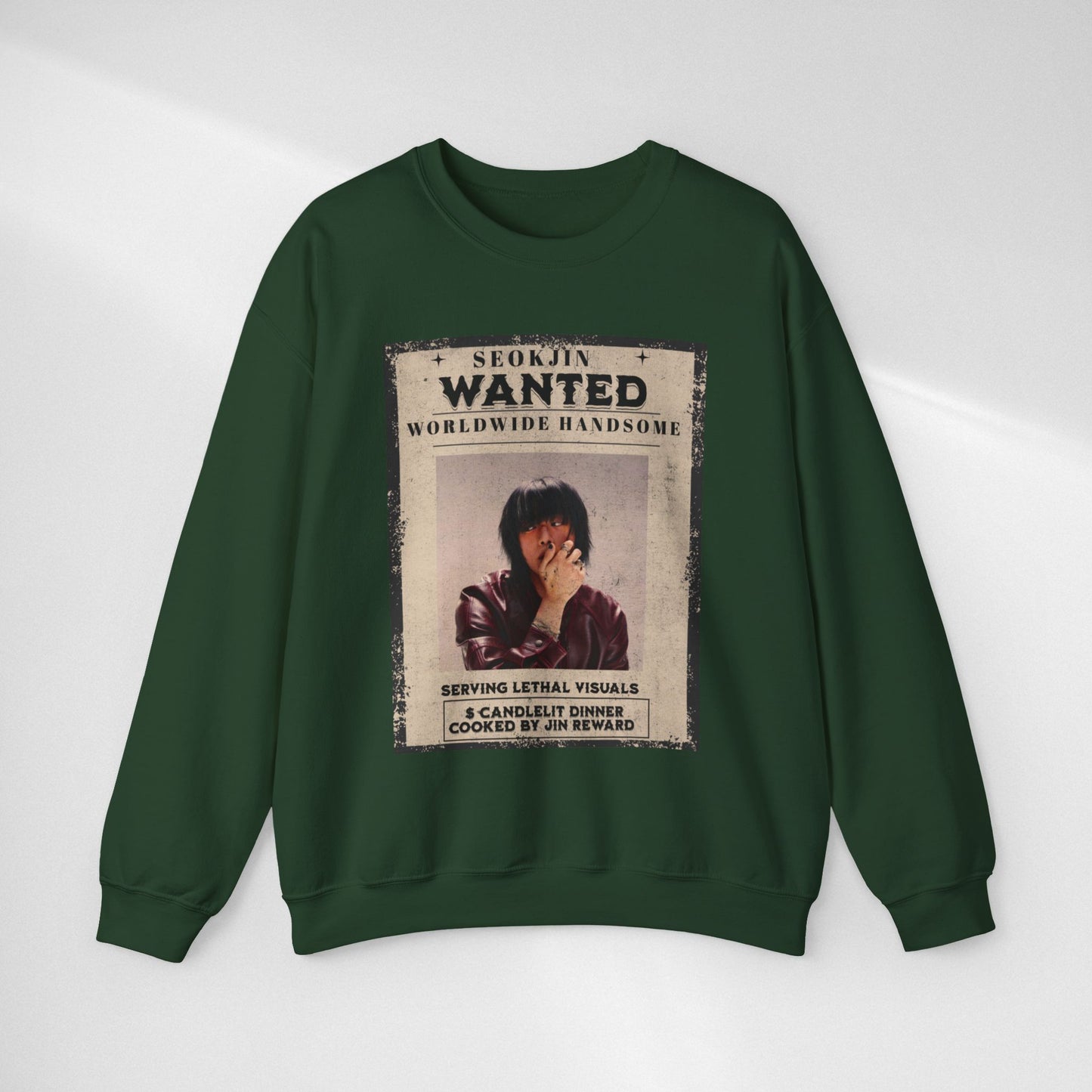Wanted Poster Crewneck Sweatshirt — "Seokjin Wanted: Worldwide Handsome" Vintage K-pop Pullover