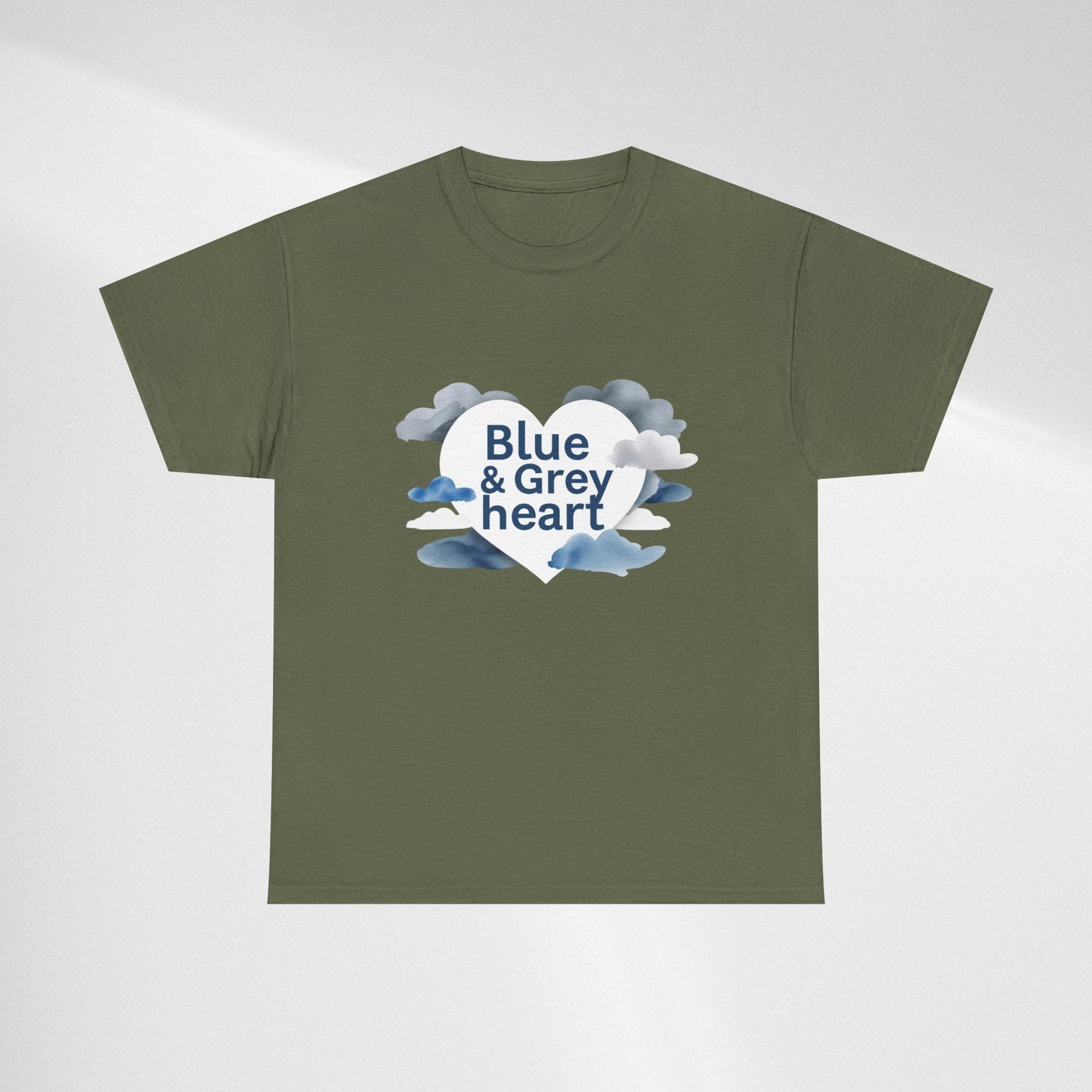 Blue & Grey Heart T-Shirt — Watercolor Cloud Heart Design
