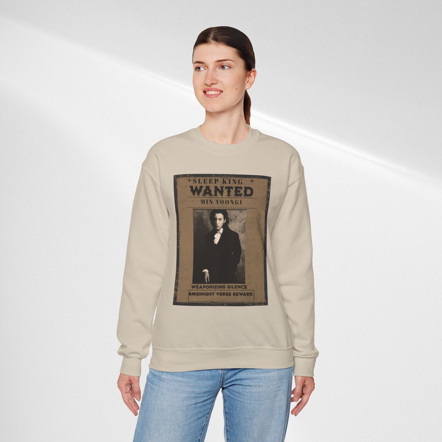 Crewneck Sweatshirt "Wanted: Min Yoongi" Vintage Poster BTS Suga Fan Apparel
