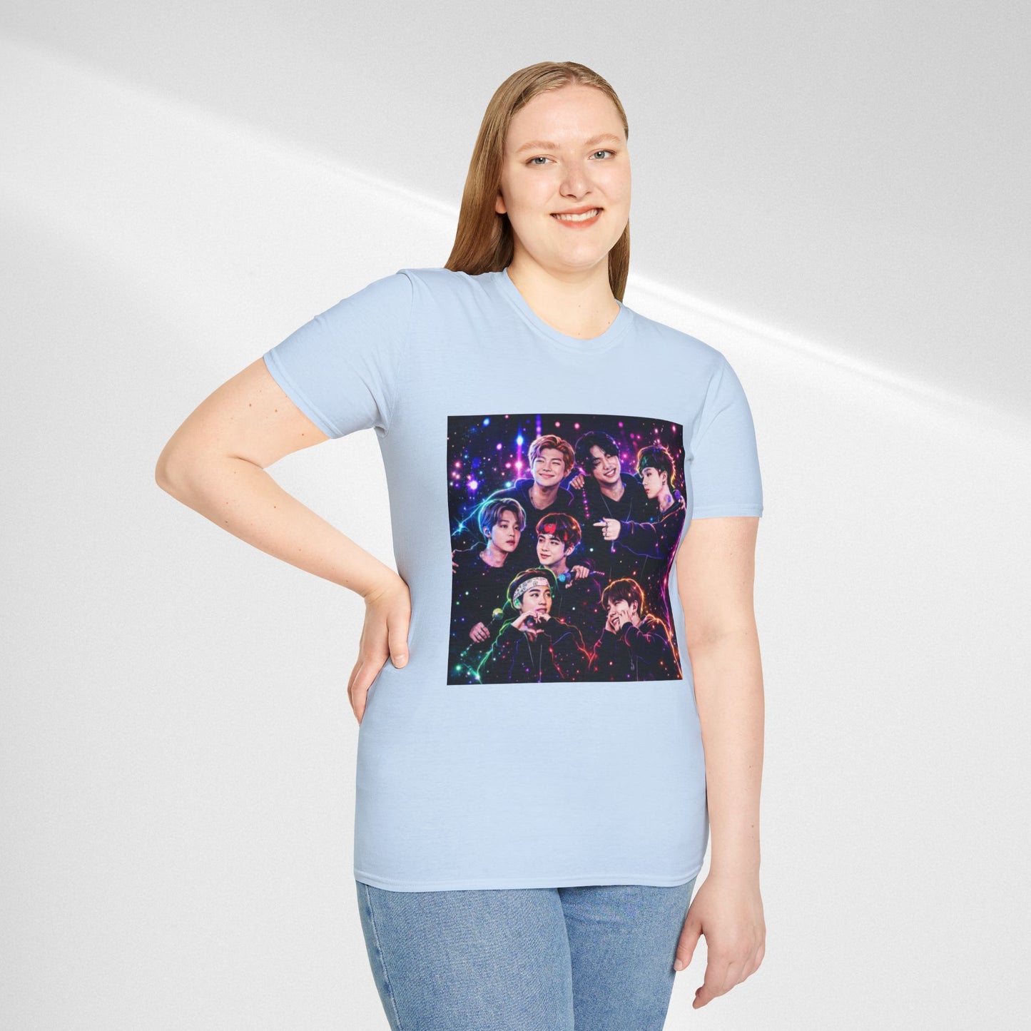 BTS K-Pop Group Photo Tee — Colorful Neon Concert Band Shirt