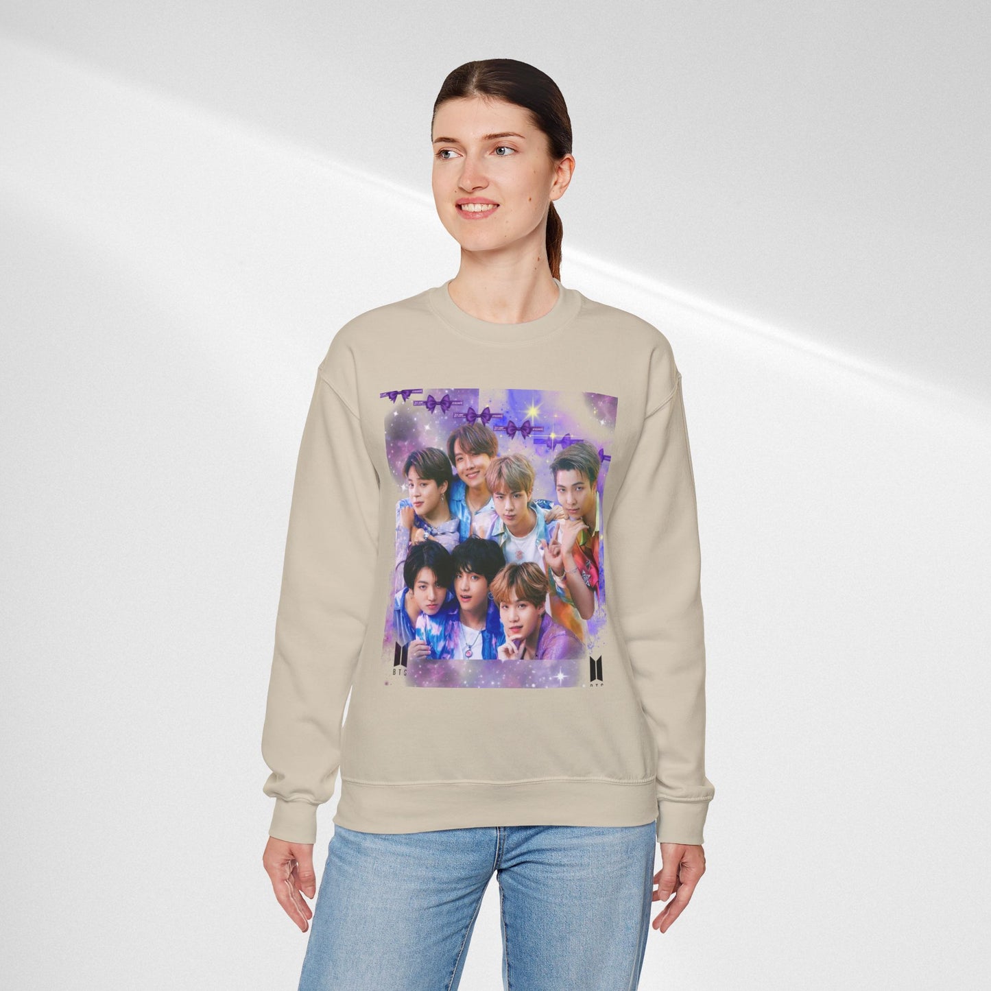 BTS Group Photo Crewneck Sweatshirt — Purple Fan Art Print