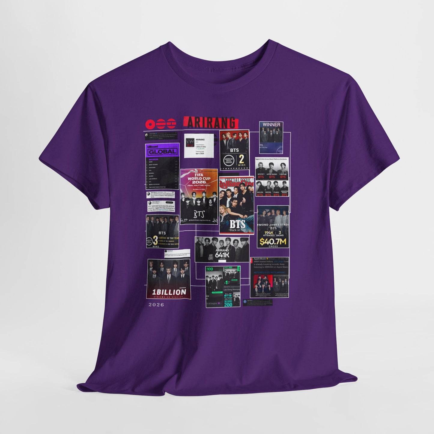 BTS ARIRANG Collage Tee — Iconic Albums & Milestones Graphic T-Shirt