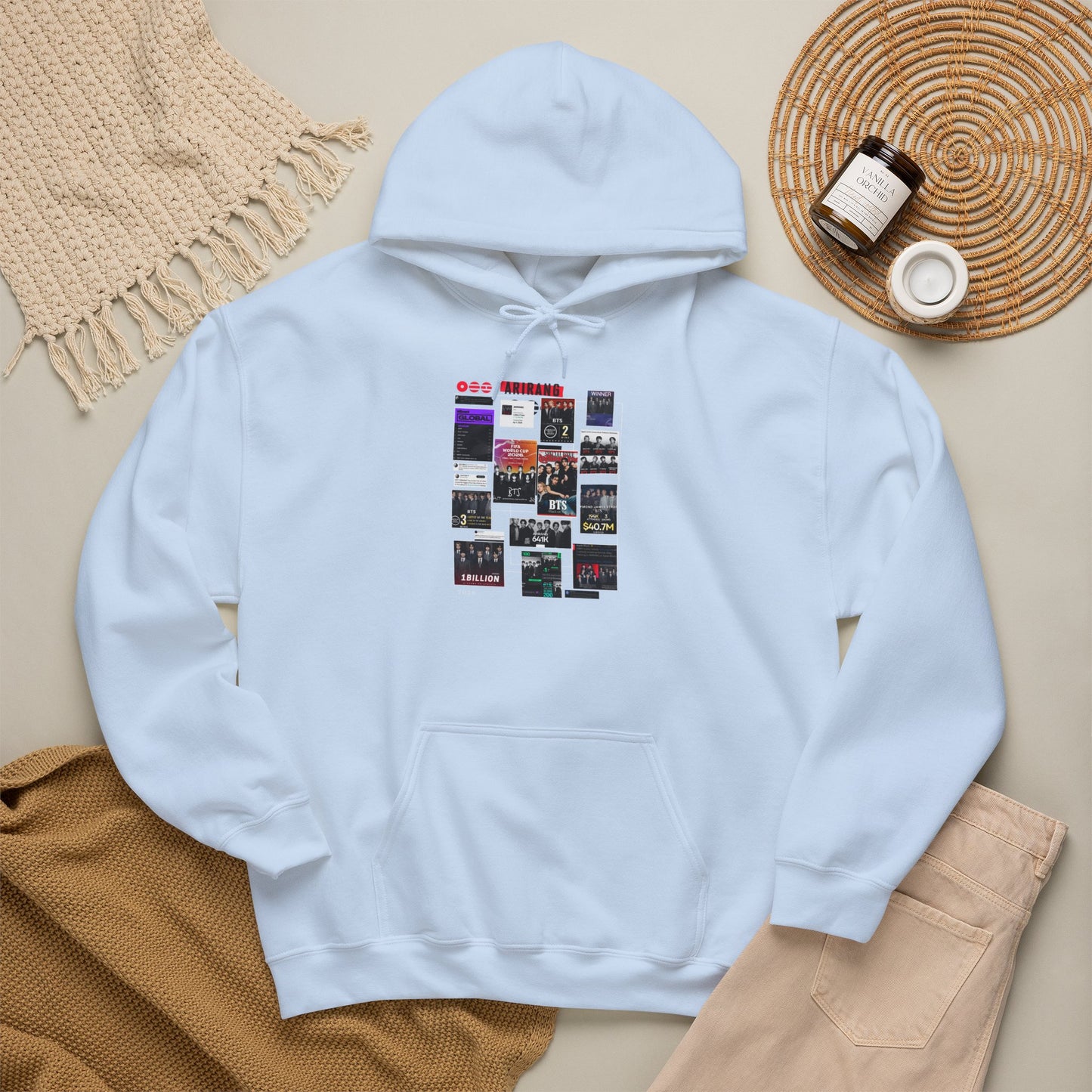 BTS ARIRANG Band Poster Collage Hoodie — Vintage Gig Tour Graphic Sweatshirt
