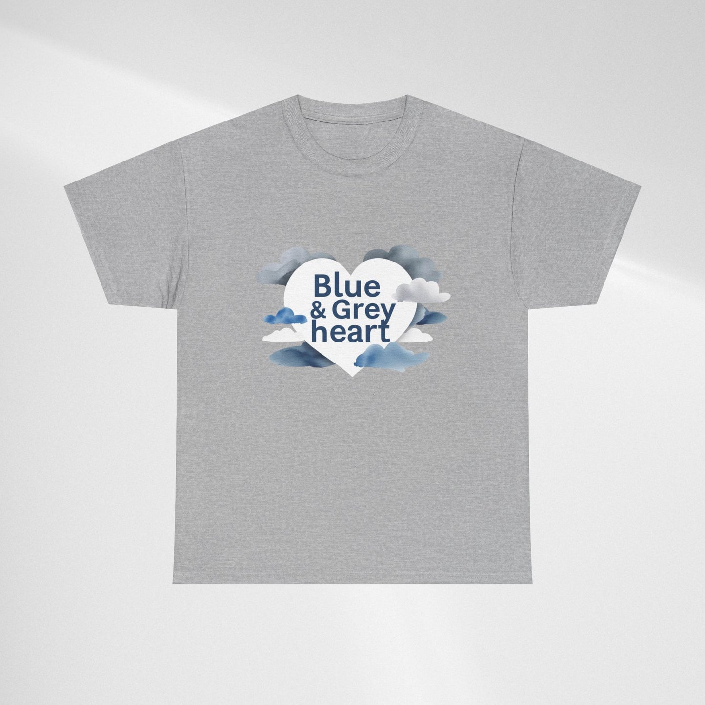 Blue & Grey Heart T-Shirt — Watercolor Cloud Heart Design