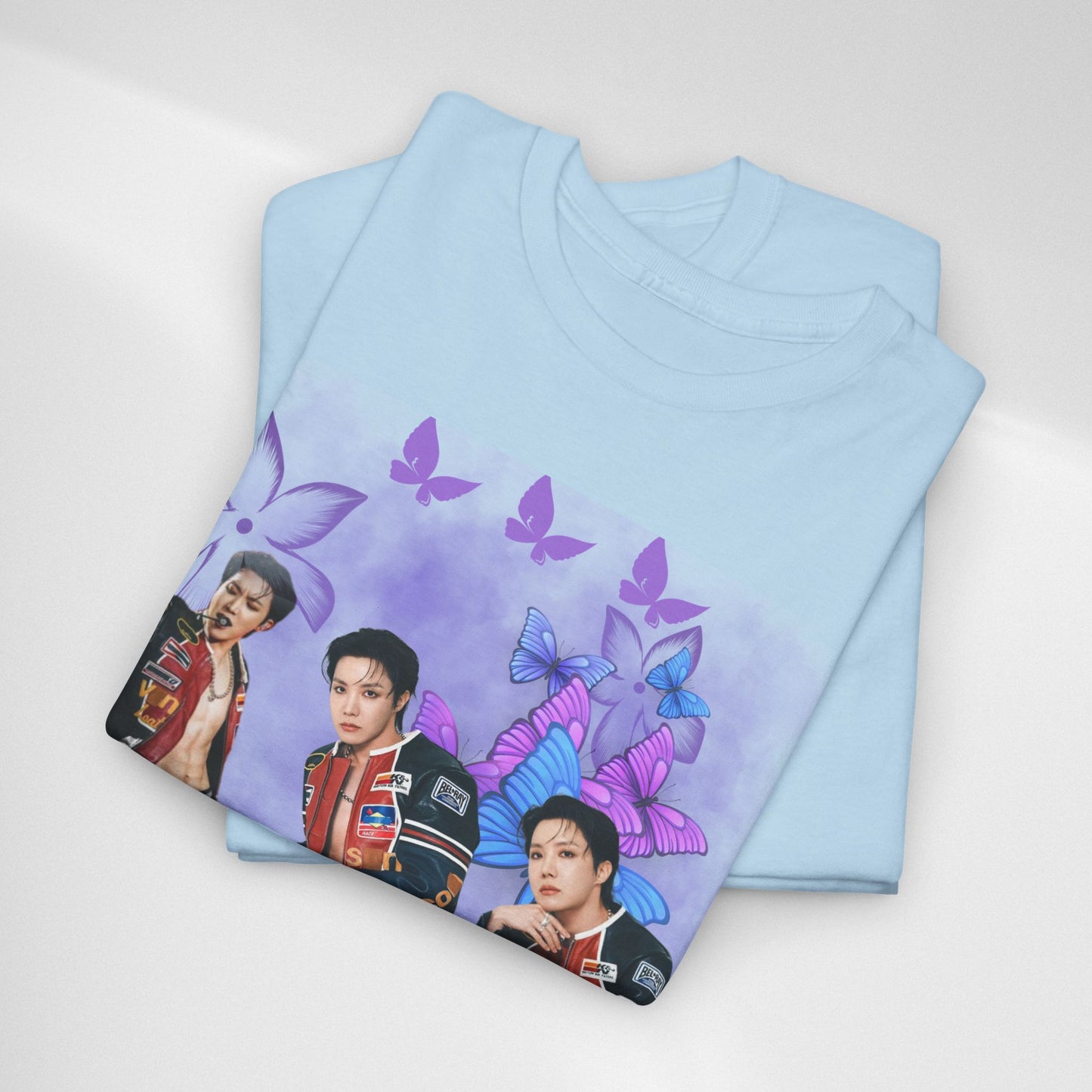 JHOPE Retro Pop Band Portrait Tee — Purple Butterfly Graphic T-Shirt