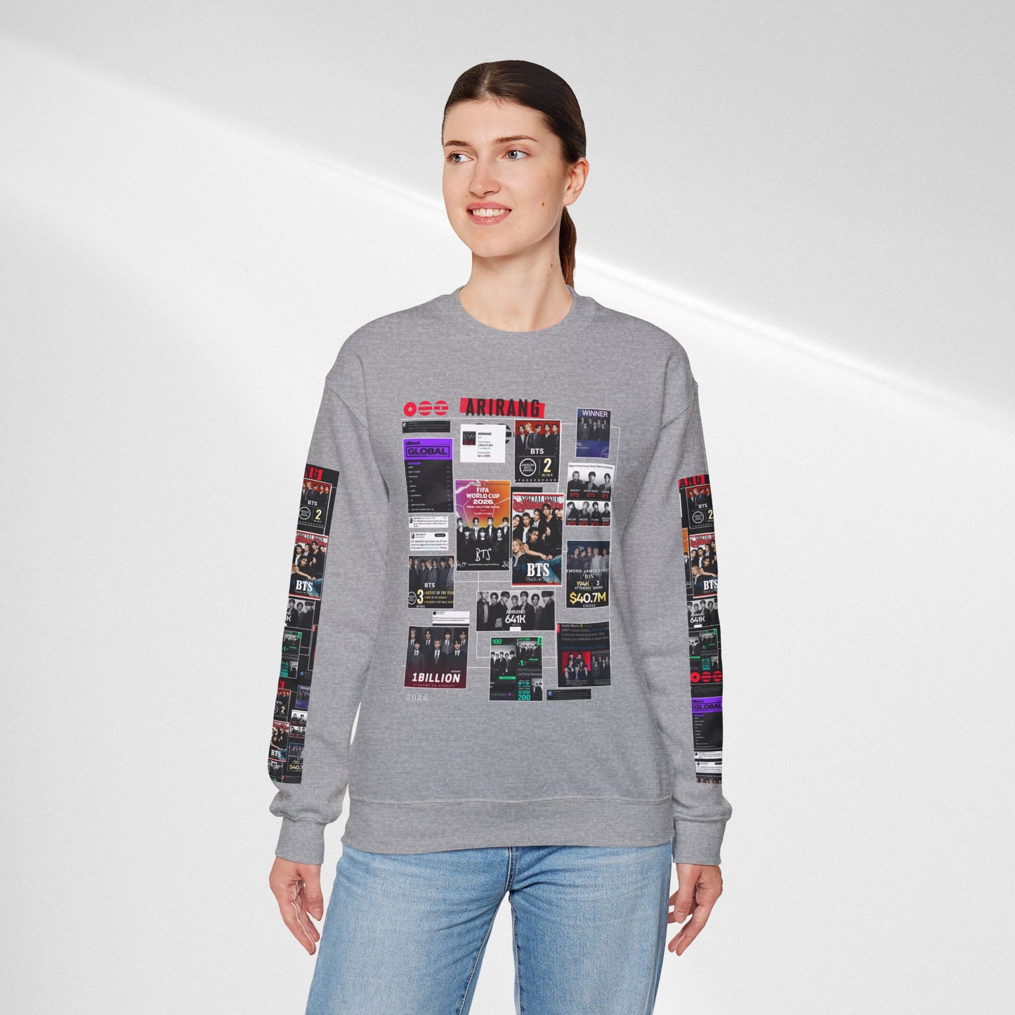 Crewneck Sweatshirt — BTS ARIRANG Collage Graphic Crewneck (Album Posters & Tour Art)