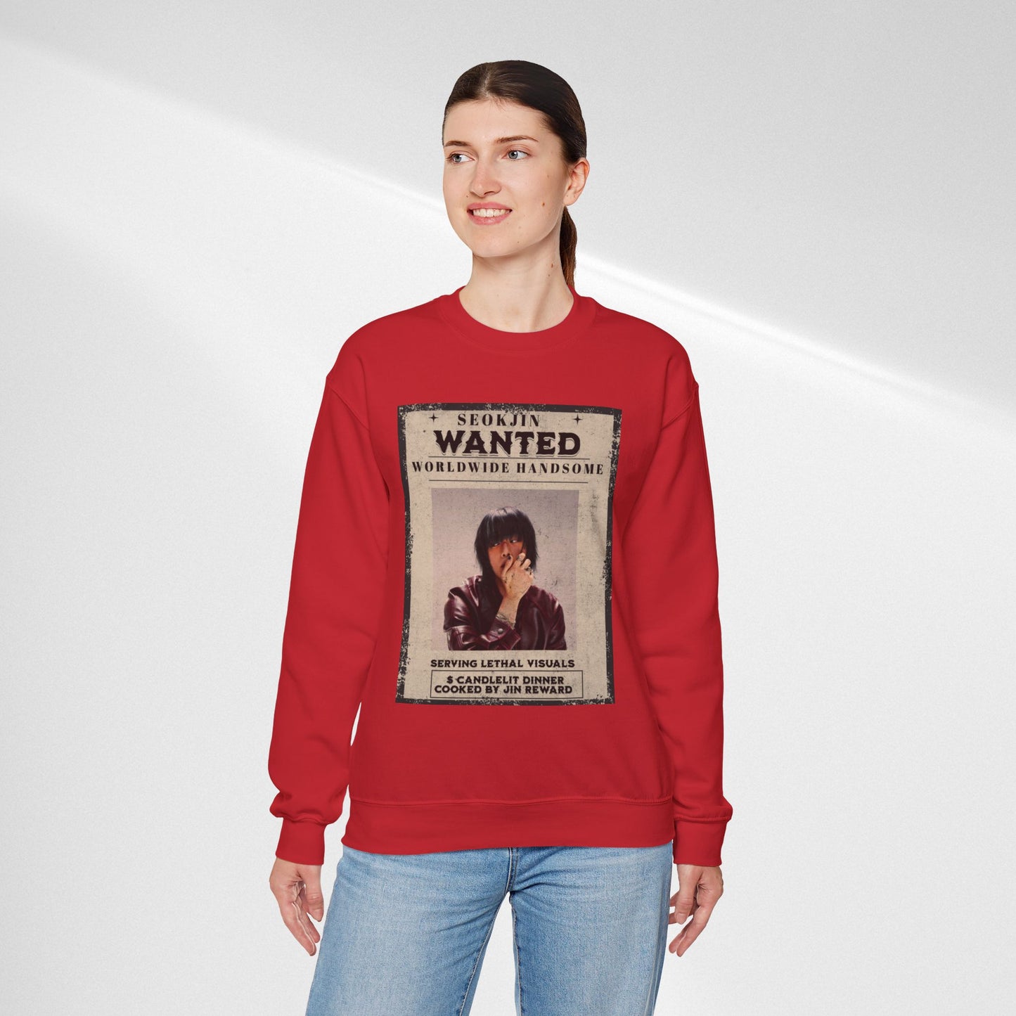Wanted Poster Crewneck Sweatshirt — "Seokjin Wanted: Worldwide Handsome" Vintage K-pop Pullover