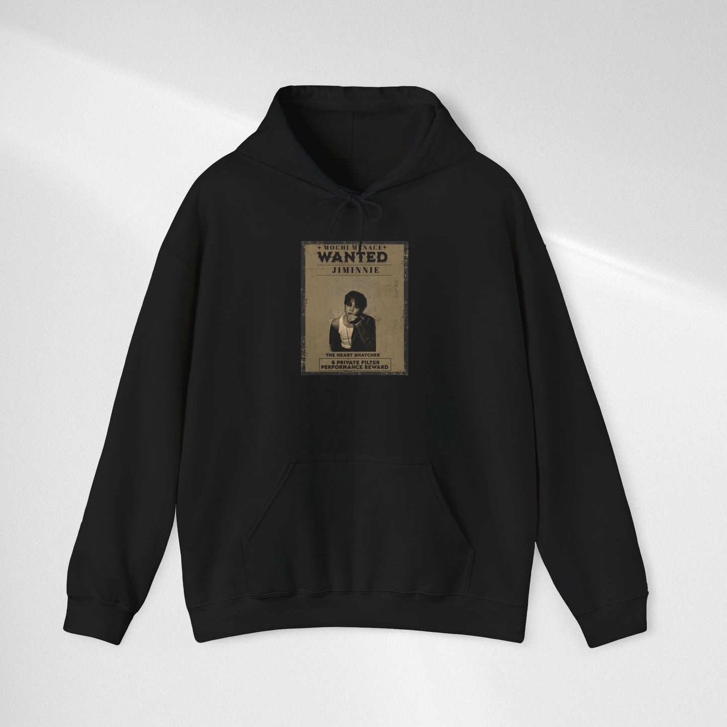 JIMIN Wanted Poster Hoodie — Vintage Photo "Wanted" Graphic Sweatshirt