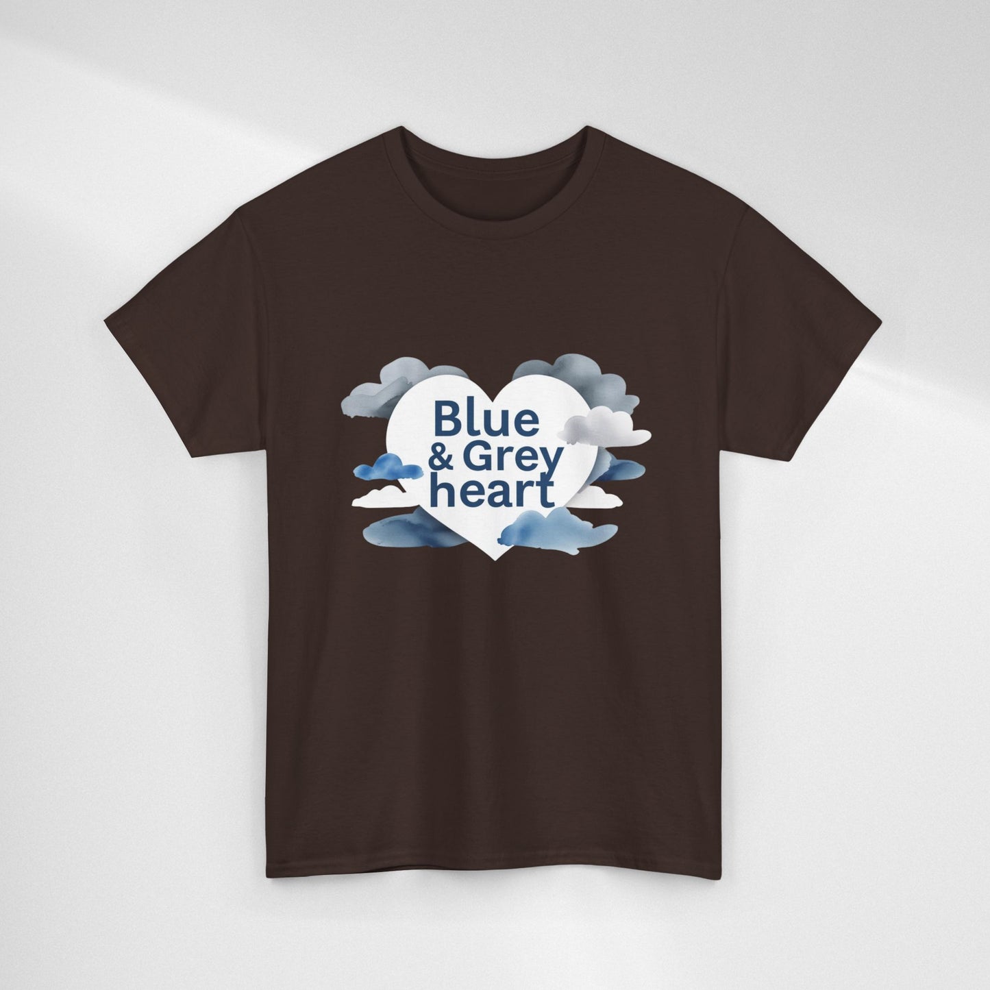 Blue & Grey Heart T-Shirt — Watercolor Cloud Heart Design