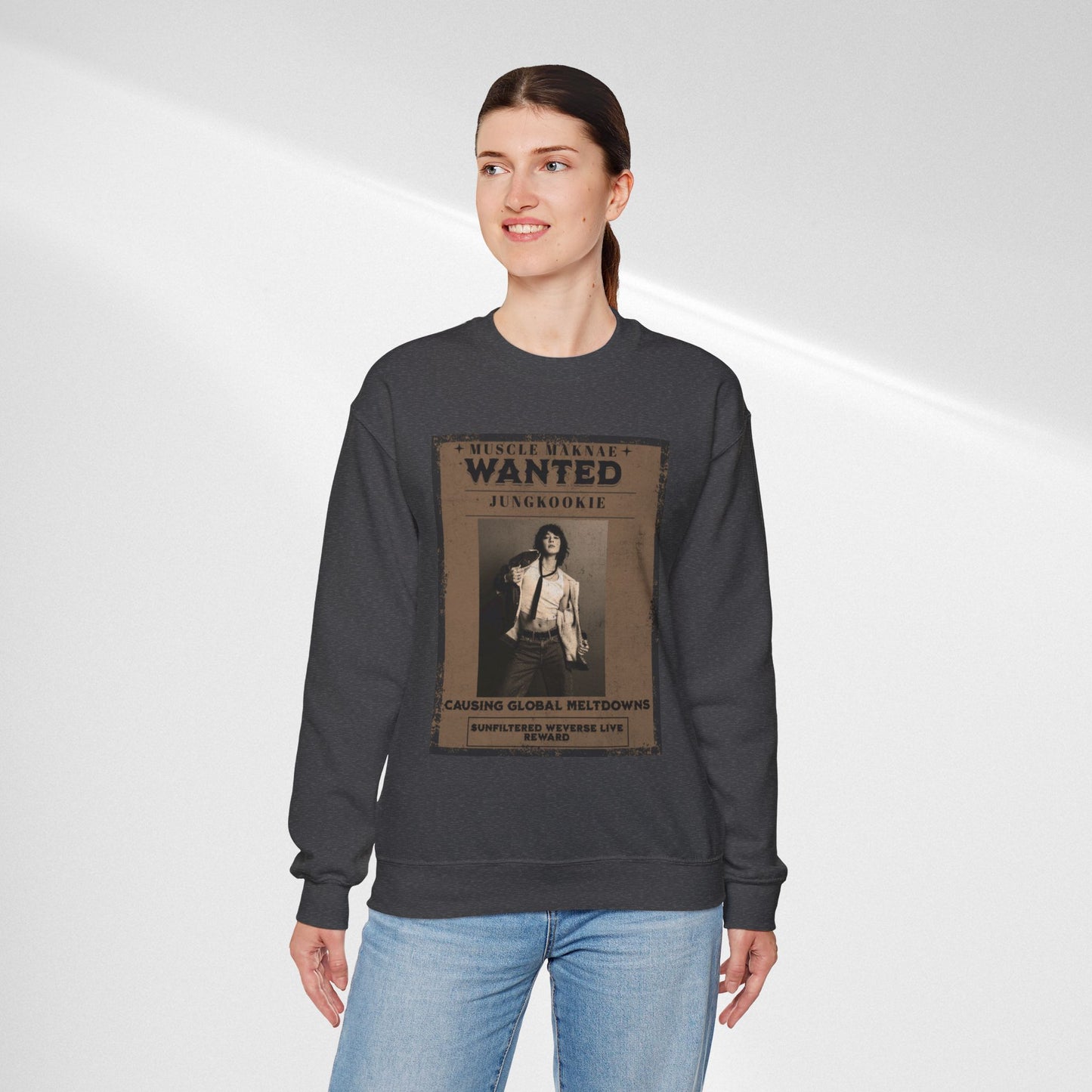 Crewneck Sweatshirt — Vintage JK'Wanted' Poster Graphic