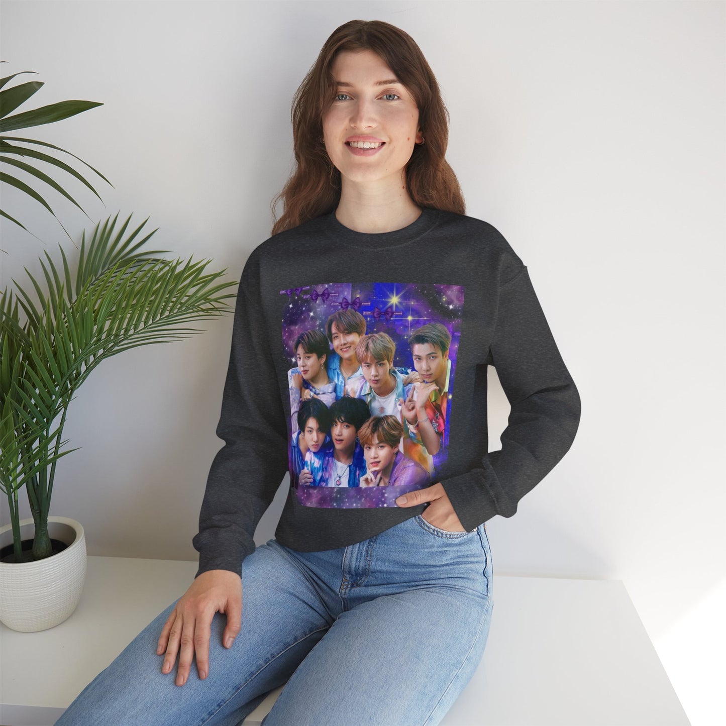 BTS Group Photo Crewneck Sweatshirt — Purple Fan Art Print